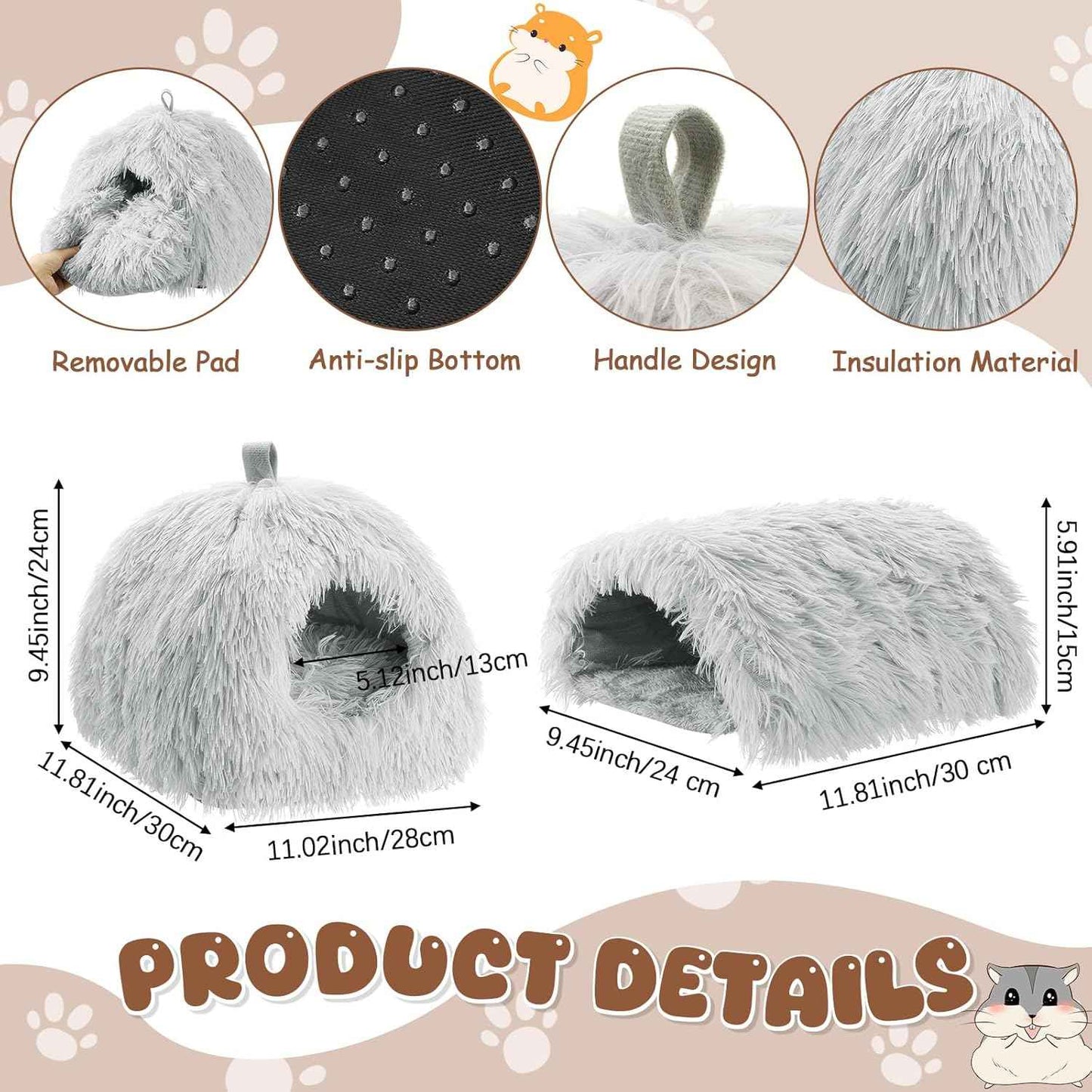 2 Pack Guinea Pig Hideout Bed with Tunnel, Large Soft Plush Cozy House, Washable Hideaway for Guinea Pigs and Small Animals(Style 1)