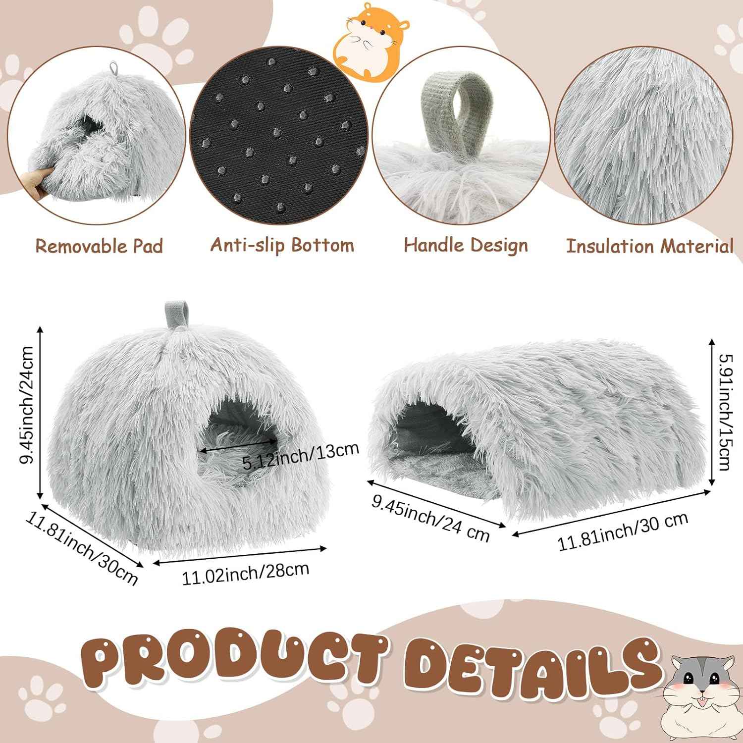 2 Pack Guinea Pig Hideout Bed with Tunnel, Large Soft Plush Cozy House, Washable Hideaway for Guinea Pigs and Small Animals(Style 1)