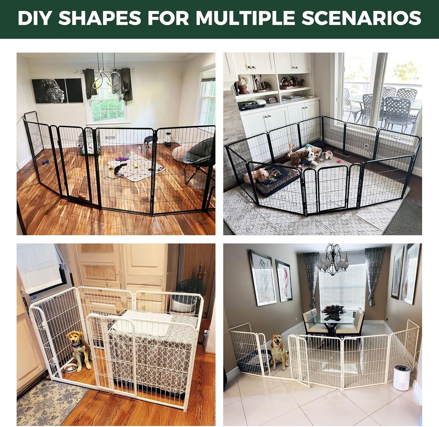 FXW Homeplus Unleashed Indoor Dog Playpen - Stress-Free and Safe Play, Heavy Duty 32 Inch 8 Wire Panels Dog Pen for Small and Medium Dogs, Black│Patented