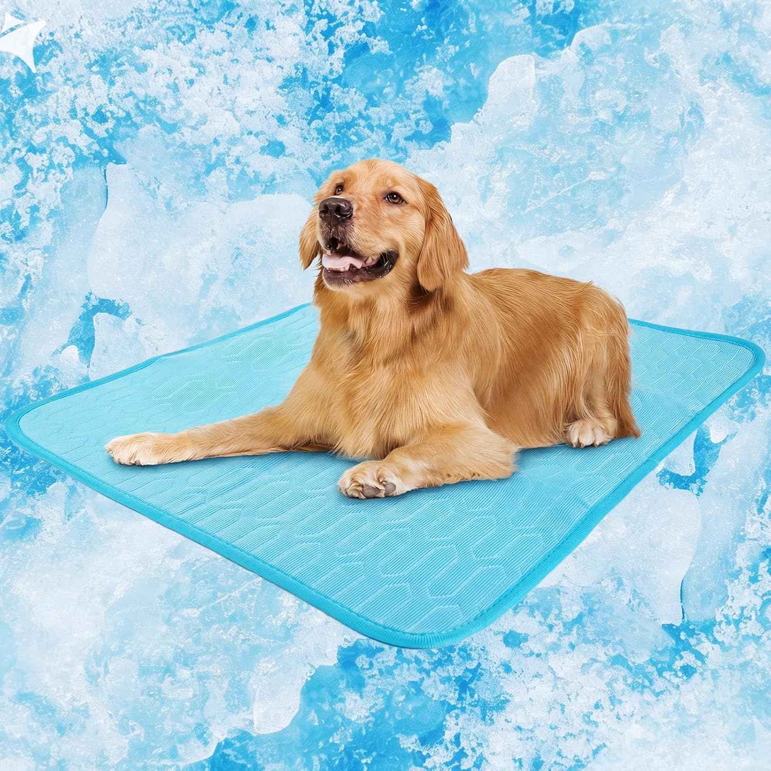 IDOMIK Dog Cooling Mat for Large Medium Small Dogs, Self Cooling Pet Mat, Washable Cooling Pad for Dogs & Cats, Summer Cool Bed for Crate, Floor, Sofa, Travel, Non-Toxic & Breathable,Blue,L