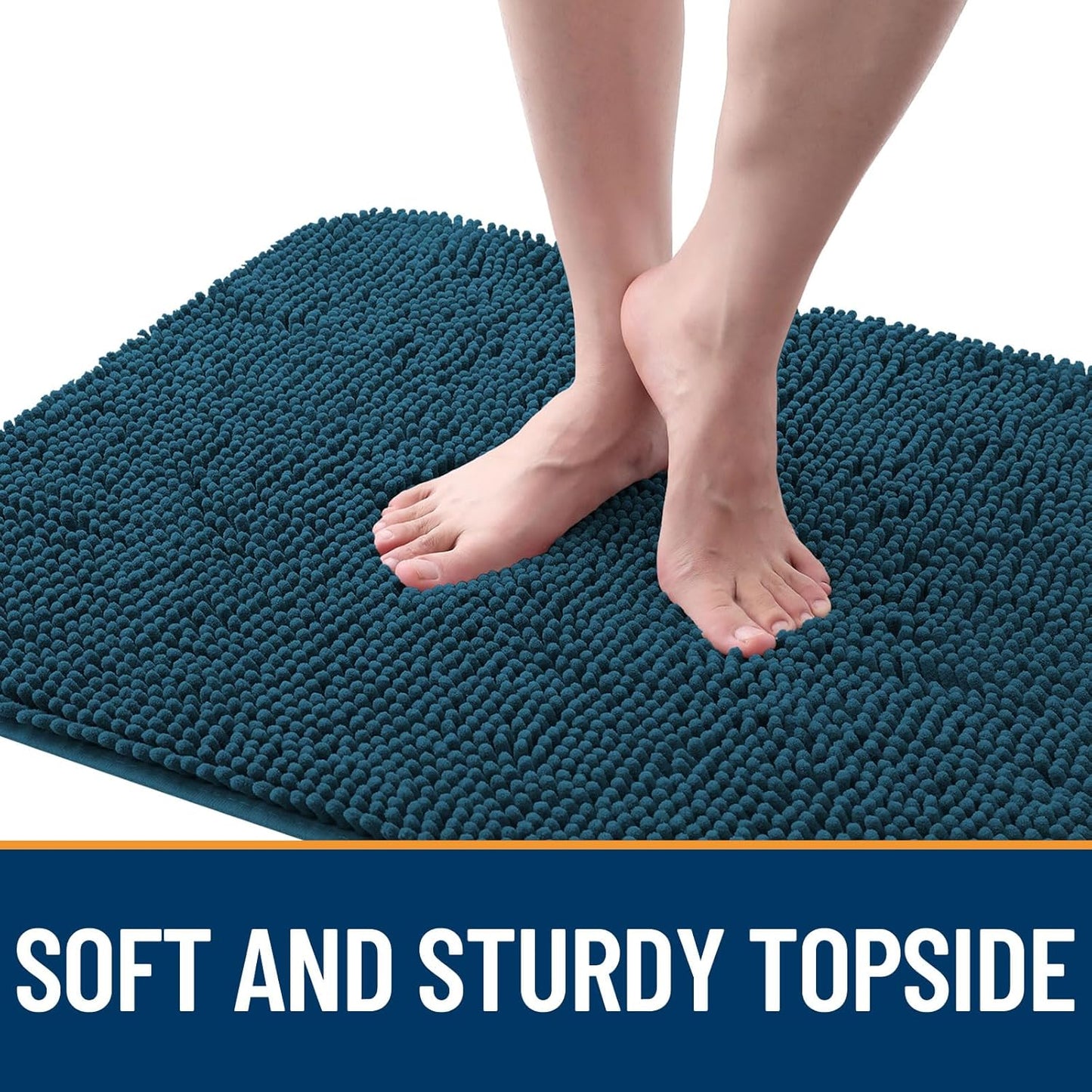 OLANLY Dog Door Mat for Muddy Paws 47x17, Absorbs Moisture and Dirt, Absorbent Non-Slip Washable Doormat, Quick Dry Chenille Mud Mat, Entry Indoor Entryway Carpet for Inside Floor, Atlantic Blue
