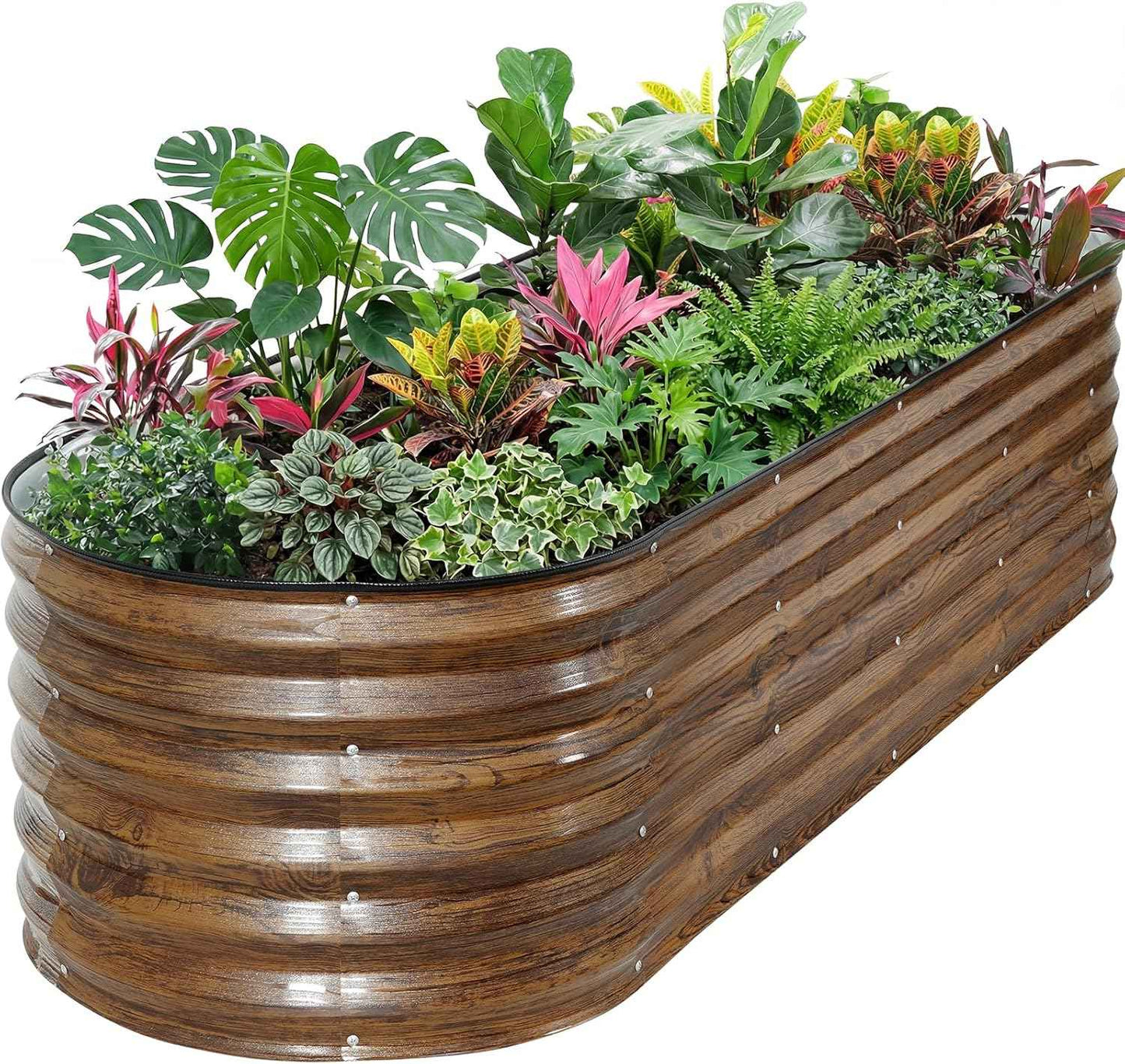 Galvanized Raised Garden Bed Outdoor- 6x2x1.4ft Oval Steel Raised Beds for Gardening, Metal Planter Box with Protective Strip and Gloves for Vegetables, Flowers, Fruits (Brown)