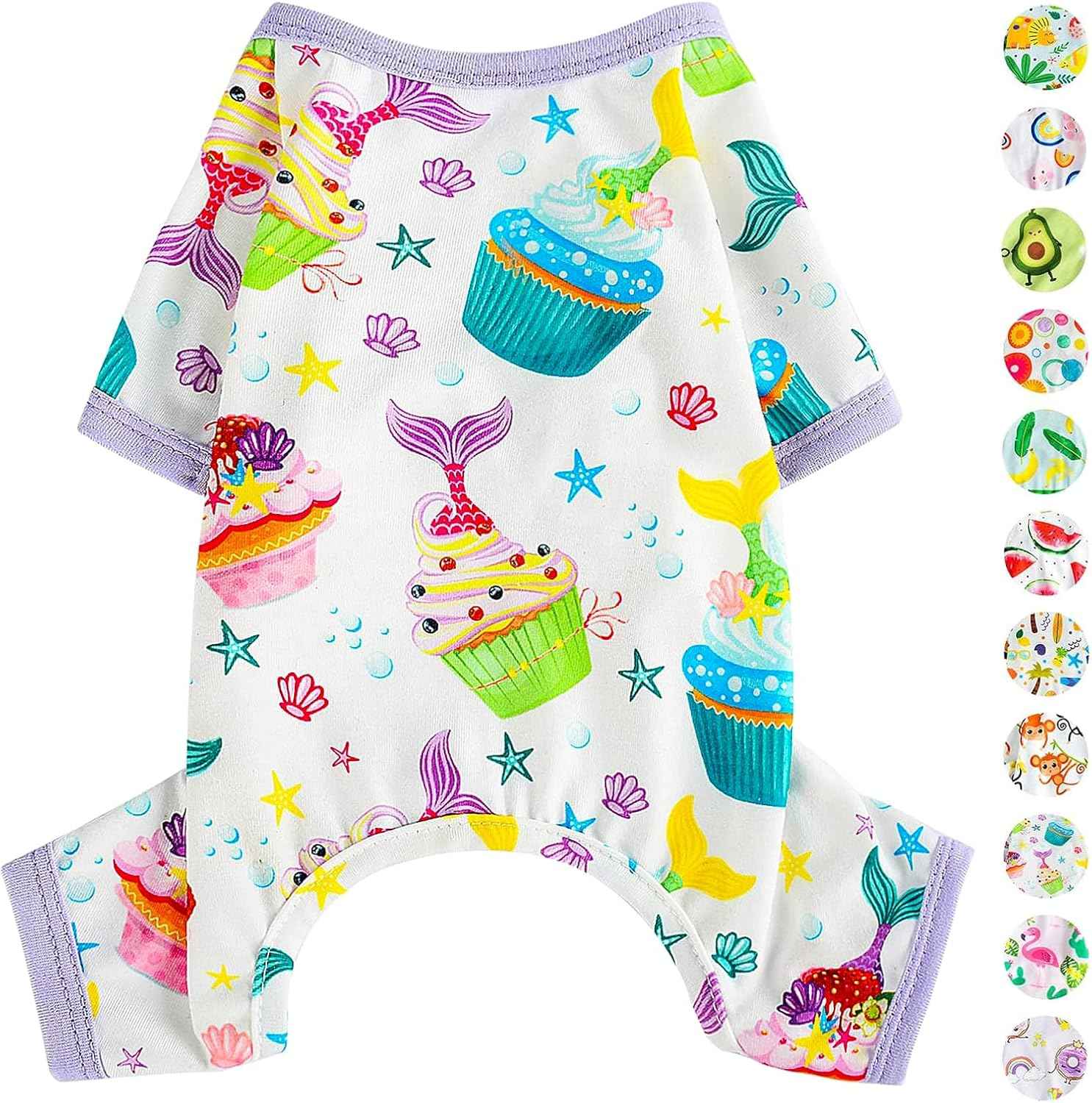 Dog Pajamas Pjs Spring Summer Dog Clothes for Small Dogs Girl - Boy - Medium Size Dogs, Soft Stretchy Puppy Clothes Doggie Onesies Cat Pet Jammies Outfit, Cake Purple