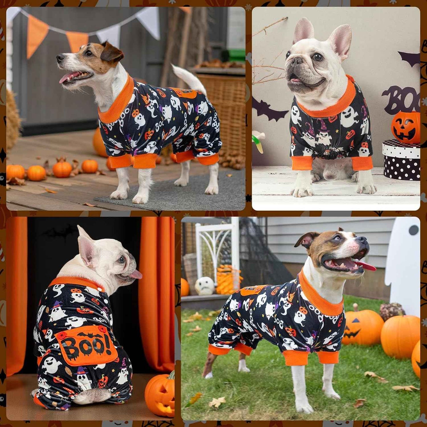 BEAUTYZOO Dog Halloween Pajamas Medium Size Dog, Fleece Funny Ghost Pumpkin Costumes for Dogs, Soft Stretchable Doggy Onesie with Feet, Pet Apparel Clothes for Medium Dogs Boy Girl, Black M