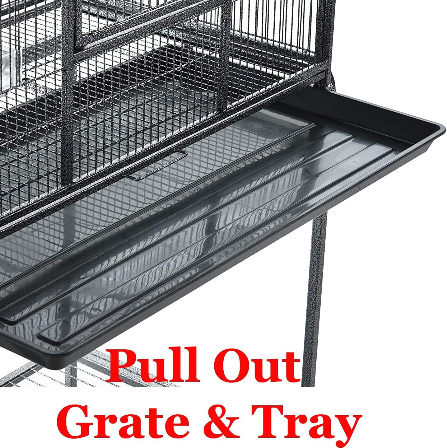 Extra Large Double Birdhouse Treehouse Bird Flight Parrot Center Divider Cage Feeder Doors Side Breeding Doors Easy Clean Pull Out Tray with Detachable Rolling Stand