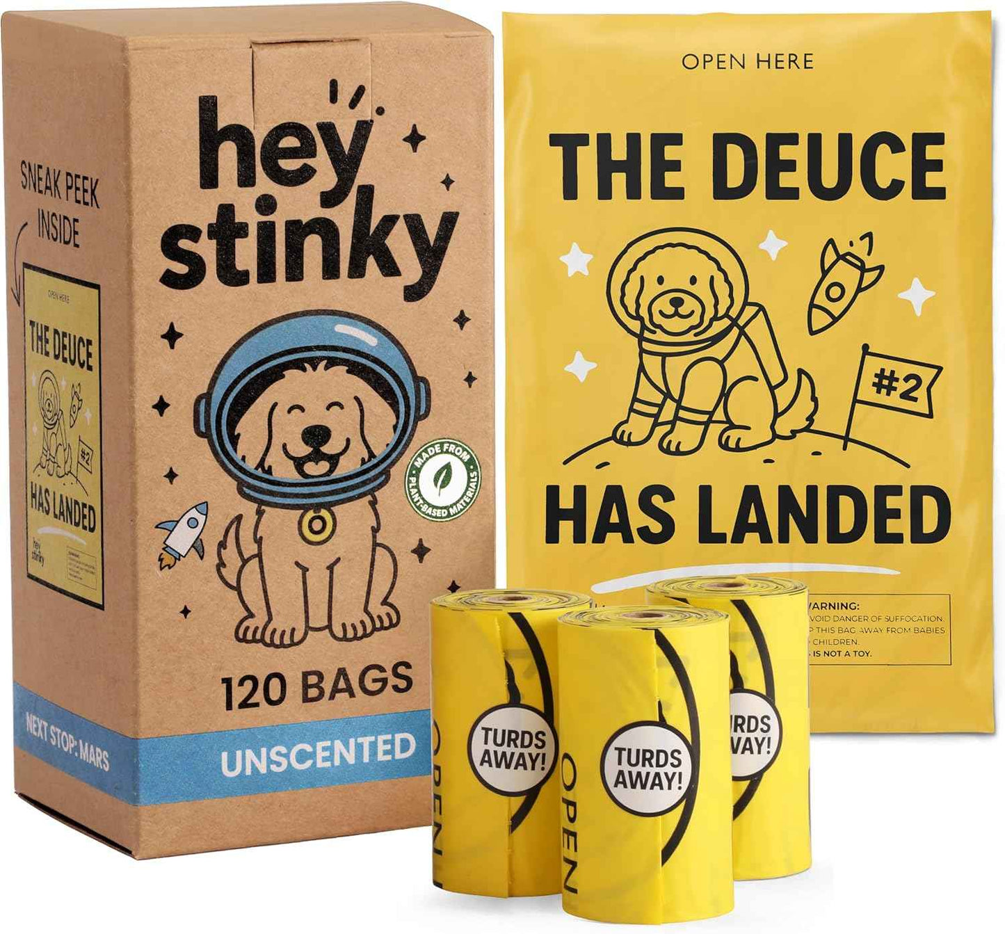 Dog Poop Bags 120 Count – Leakproof, Extra Thick & Easy Open | Unscented Plant-Based | Hey Stinky (8 Rolls)