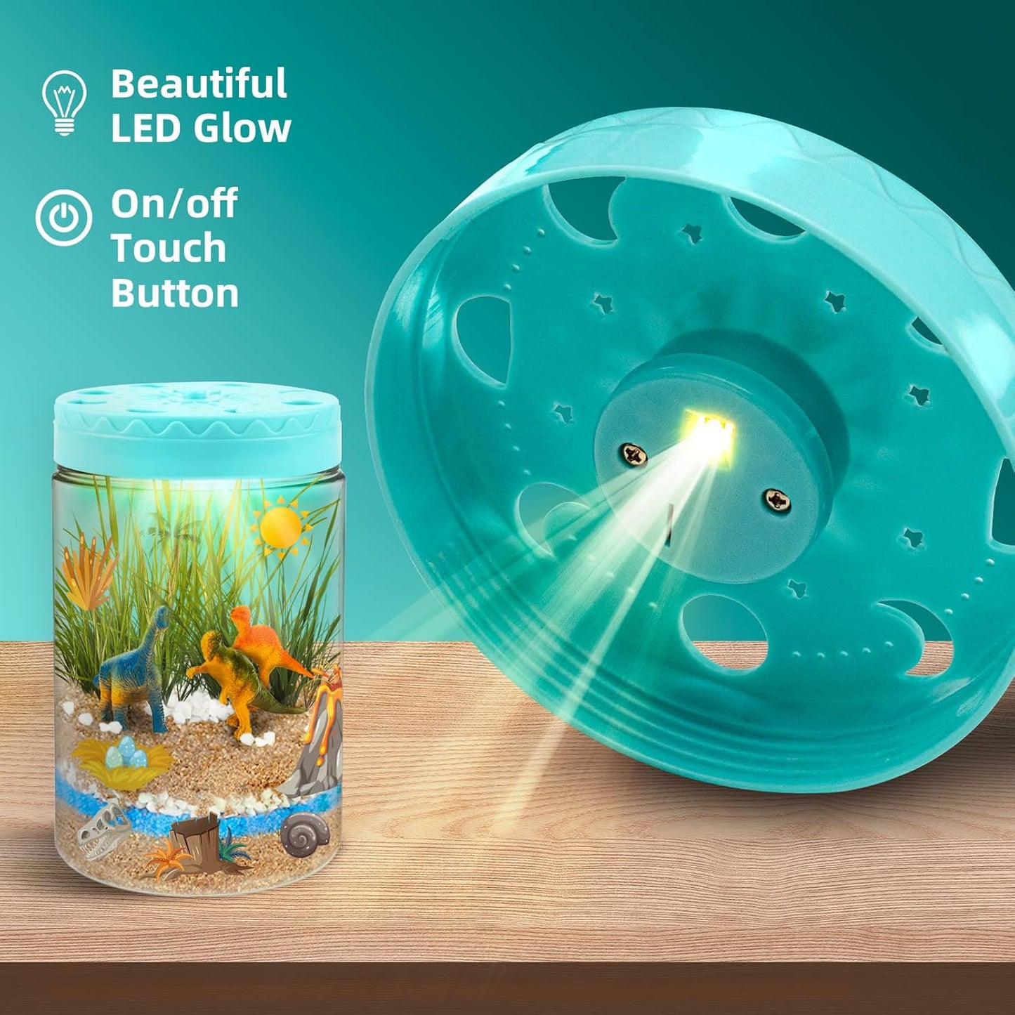 Light Up Dinosaur Terrarium Kit for Kids, Educational Science Kits STEM Projects,DIY Gardening Kit Arts Crafts Activity Creative Dinosaur Toys,Christmas Birthday Gifts for Boys Girls Ages 4 5 6 7 8-12