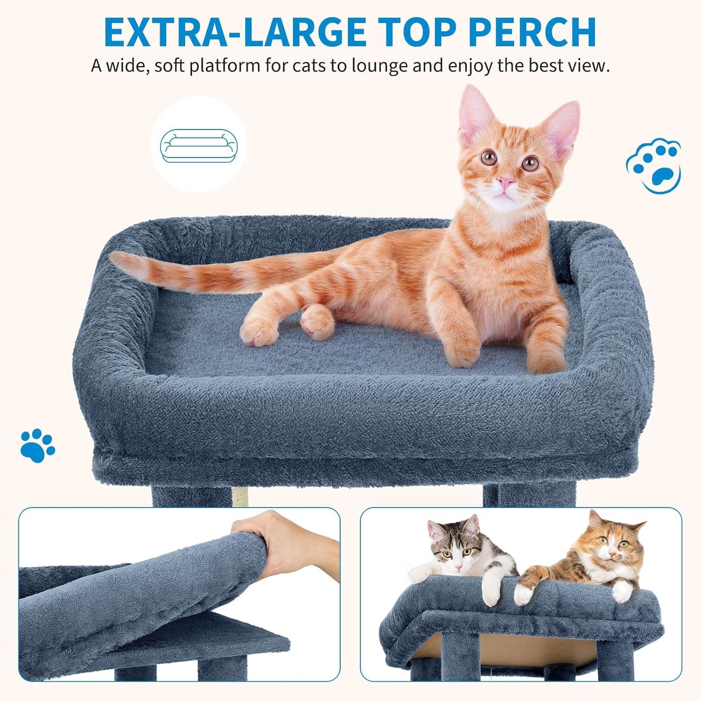 GarveeLife 61" Multi-Level Cat Tree for Indoor Cats, Heavy-Duty Tower for Large Adult & Maine Coon Cats with Oversized Perch, Dual Condos, Natural Sisal Scratching Posts & Play Toys – Light Blue
