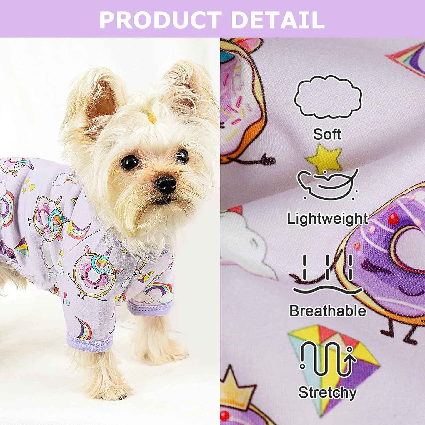 Dog Pajamas Pjs Summer Fall Dog Clothes for Small Dogs Girl - Boy - Medium Size Dogs, Soft Stretchy Puppy Clothes Doggie Onesies Cat Pet Jammies Outfit (Donut Purple, XX-Large)