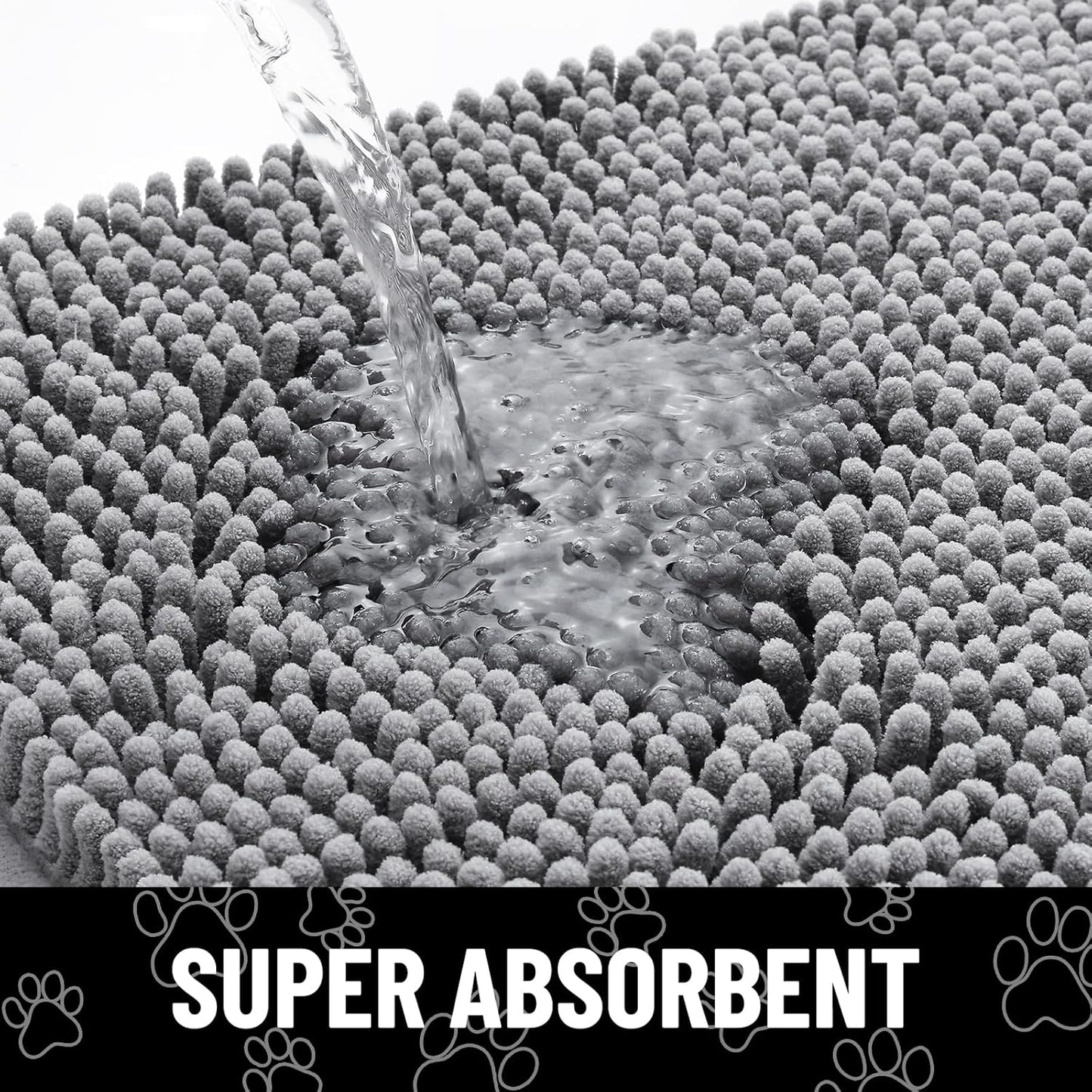 Smiry Dog Door Mat for Muddy Paws, Absorbent Dirt Trapper Non Slip Quick Dry Washable Chenille Mat for Mud Dogs, Entry Rug for Indoor and Outdoor (30x20 Inches, Grey)