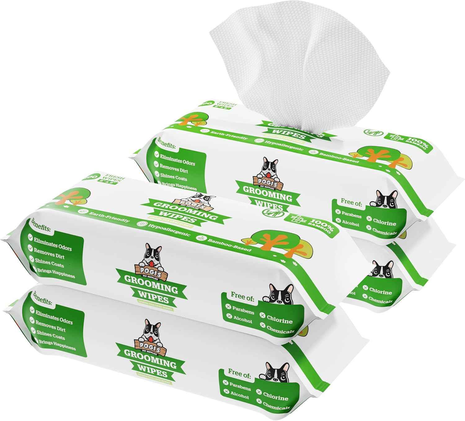 Pogi’s Dog Grooming Wipes – Hypoallergenic Pet Wipes for Paws, Body & Butt – Cleaning & Hydrating, Green Tea Scent, 400-Count