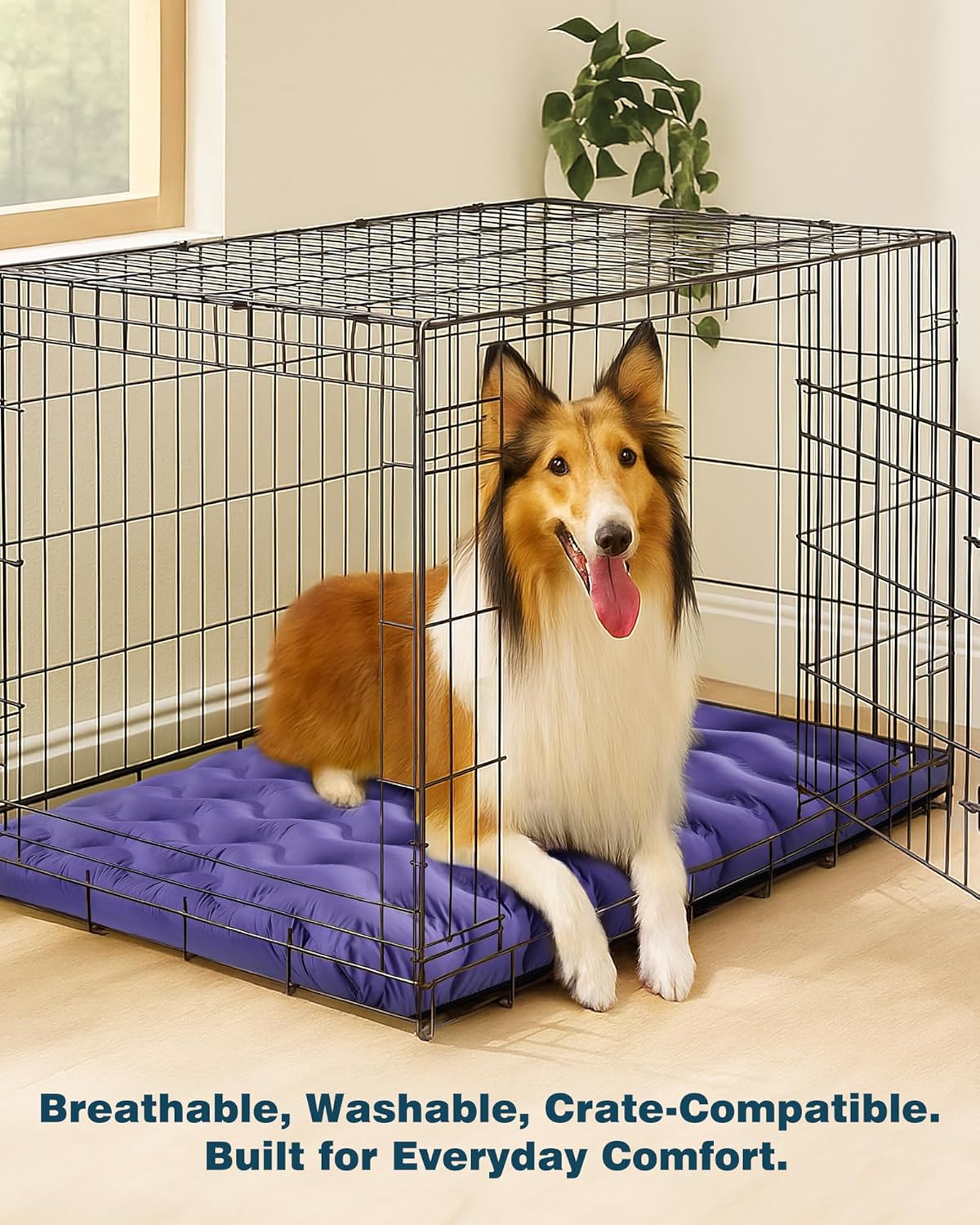 Washable Dog Bed, Cooling Dog Crate Bed Mat with Memory Foam, Water-Resistant Outdoor Dog Bed for Large Medium Small Dogs