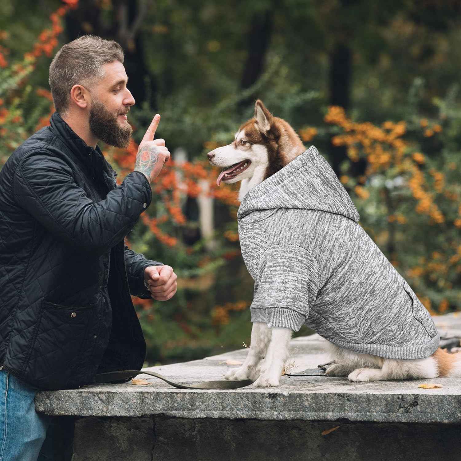 Dog Sweaters for Large Dogs Dog Hoodie Fleece Dog Sweater Soft Dog Clothes Sweatshirt with Pocket Dog Hoodie for Large Dogs(Grey&XL)