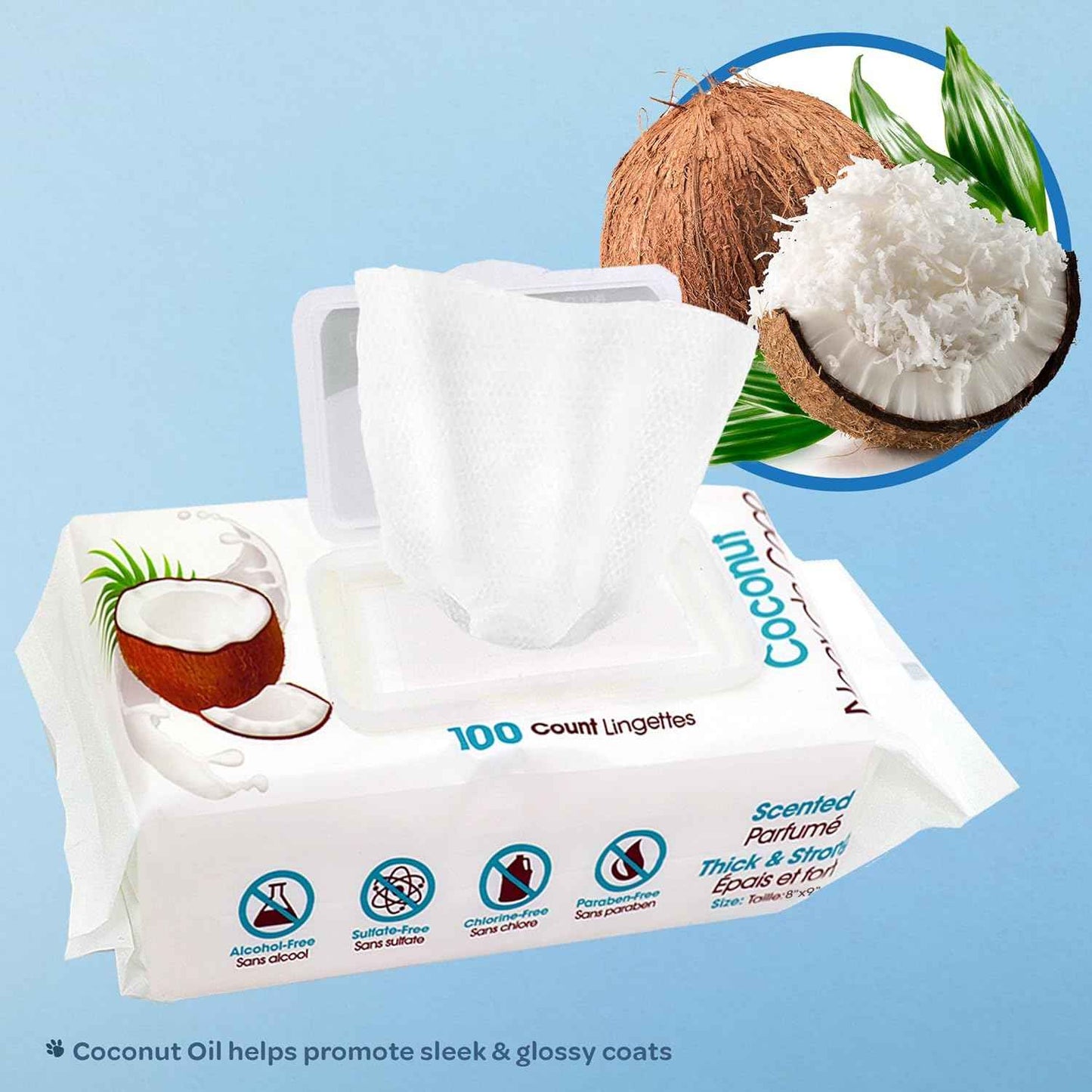 Best Pet Supplies Pet Wipes for Dogs - Dog Wipes Cleaning Deodorizing, for Coats, Ears, Paws - Moisturizing, Coconut, 100 Count