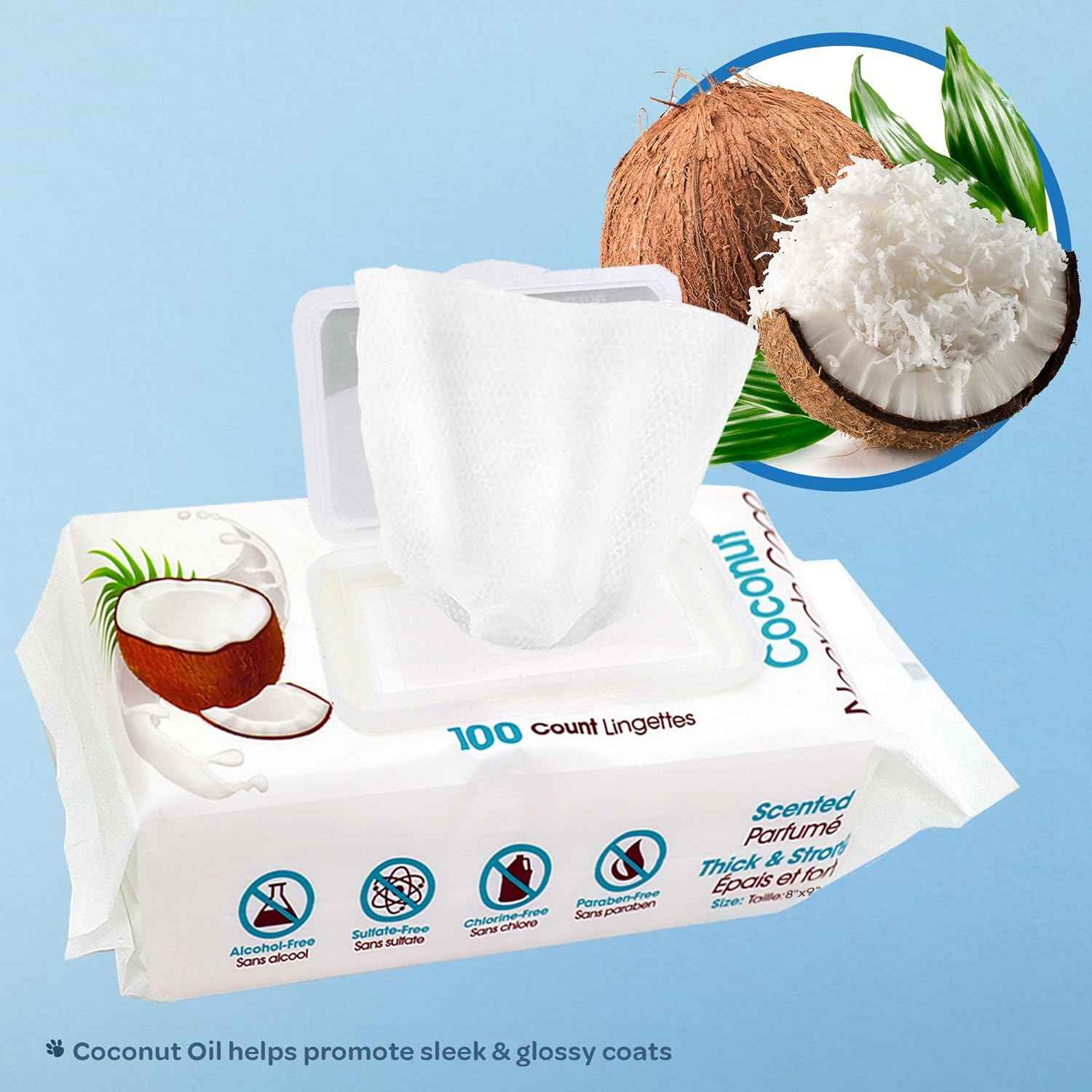 Best Pet Supplies Pet Wipes for Dogs - Dog Wipes Cleaning Deodorizing, for Coats, Ears, Paws - Moisturizing, Coconut, 100 Count