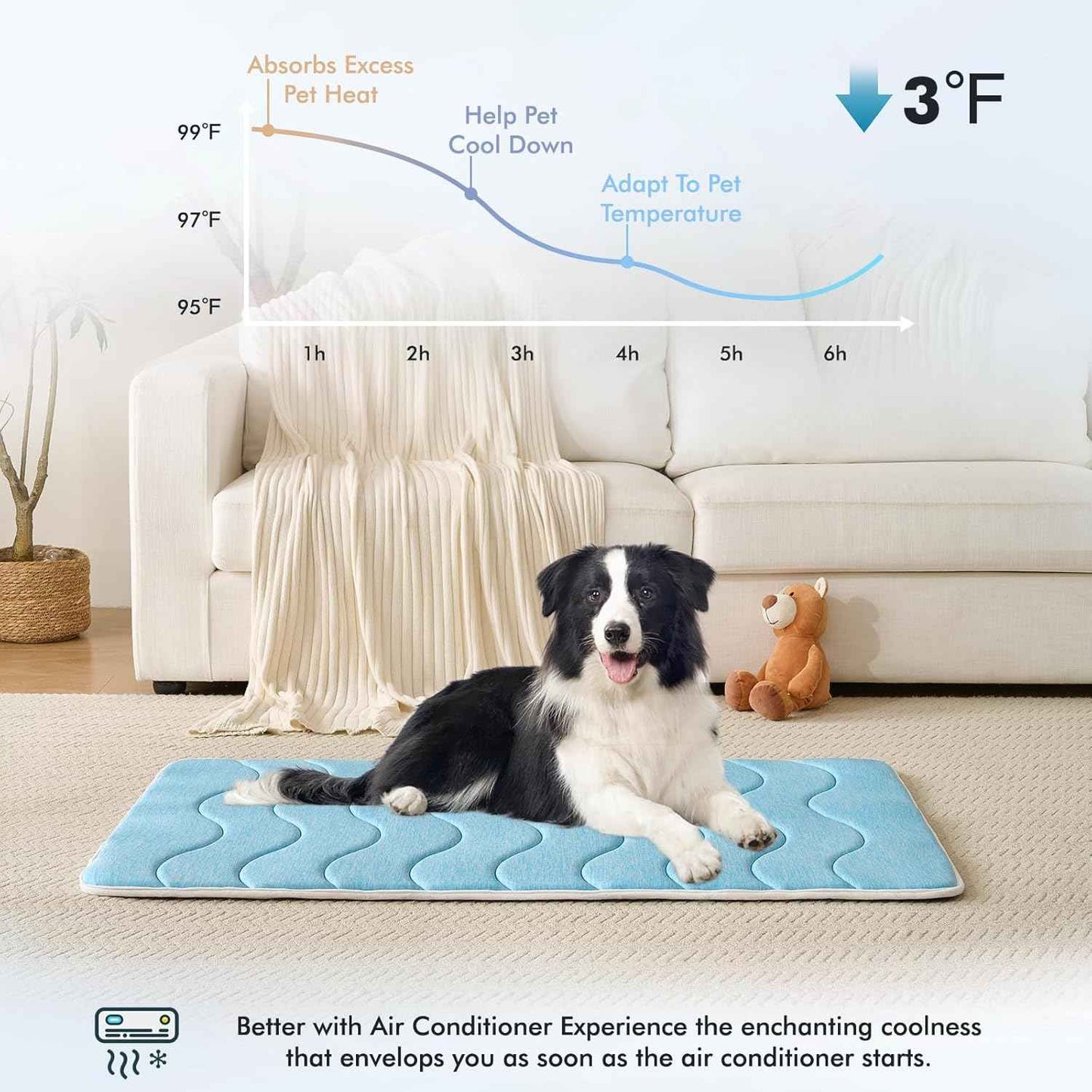 MICROCOSMOS 0.8" Thick Cooling Dog Foam Pad & Summer Pet Sleeping Mat, Machine Washable, Materials Safe, Portable Flat Pet Bed for Dogs.(Sky Blue, 42" x 28")