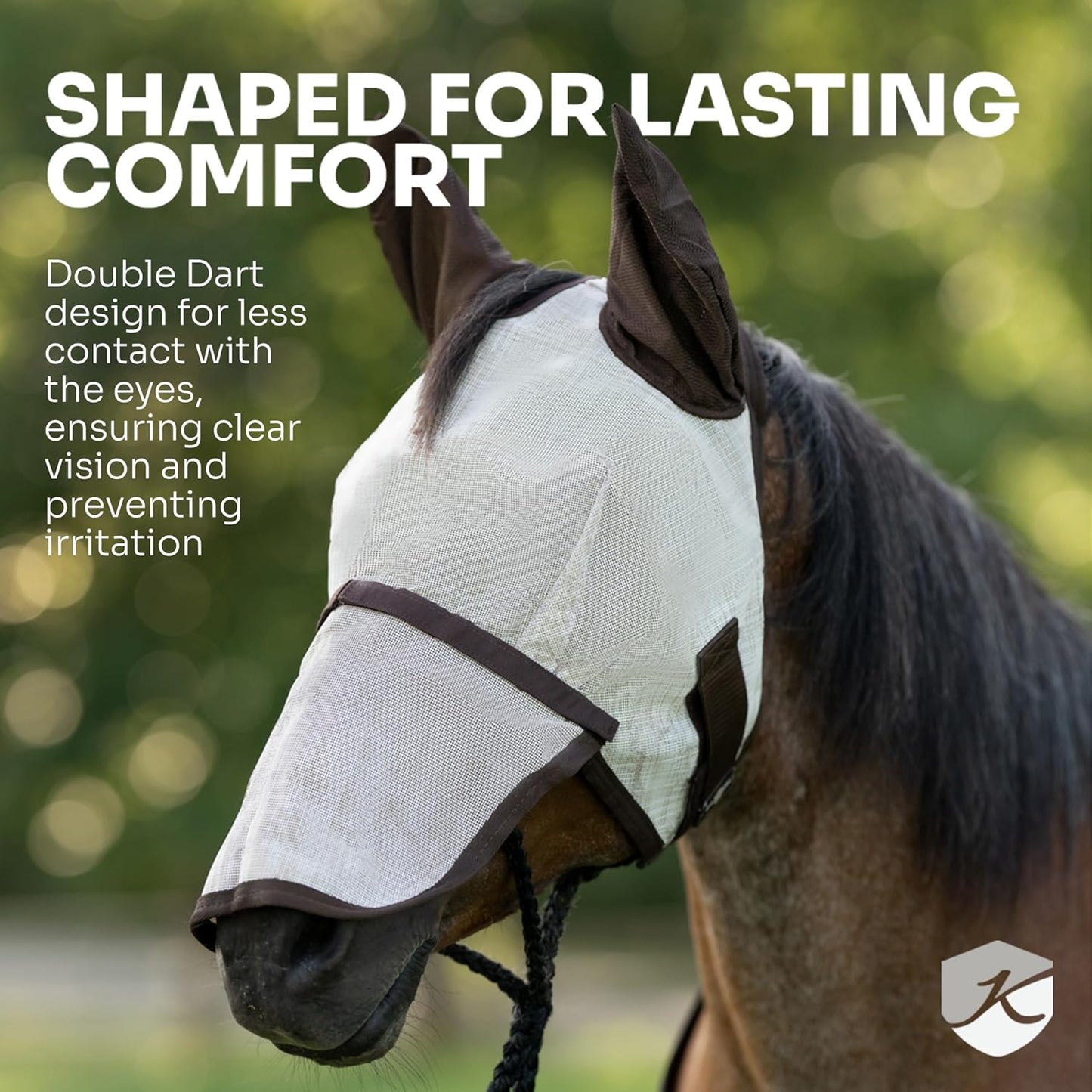 Kensington Fly Mask Web Trim Protects Horses Face and Eyes from Bites and Sun Rays While Allowing Full Visibility Ears and Forelock Able to Come Through The Mask, X-Large, Desert Sand
