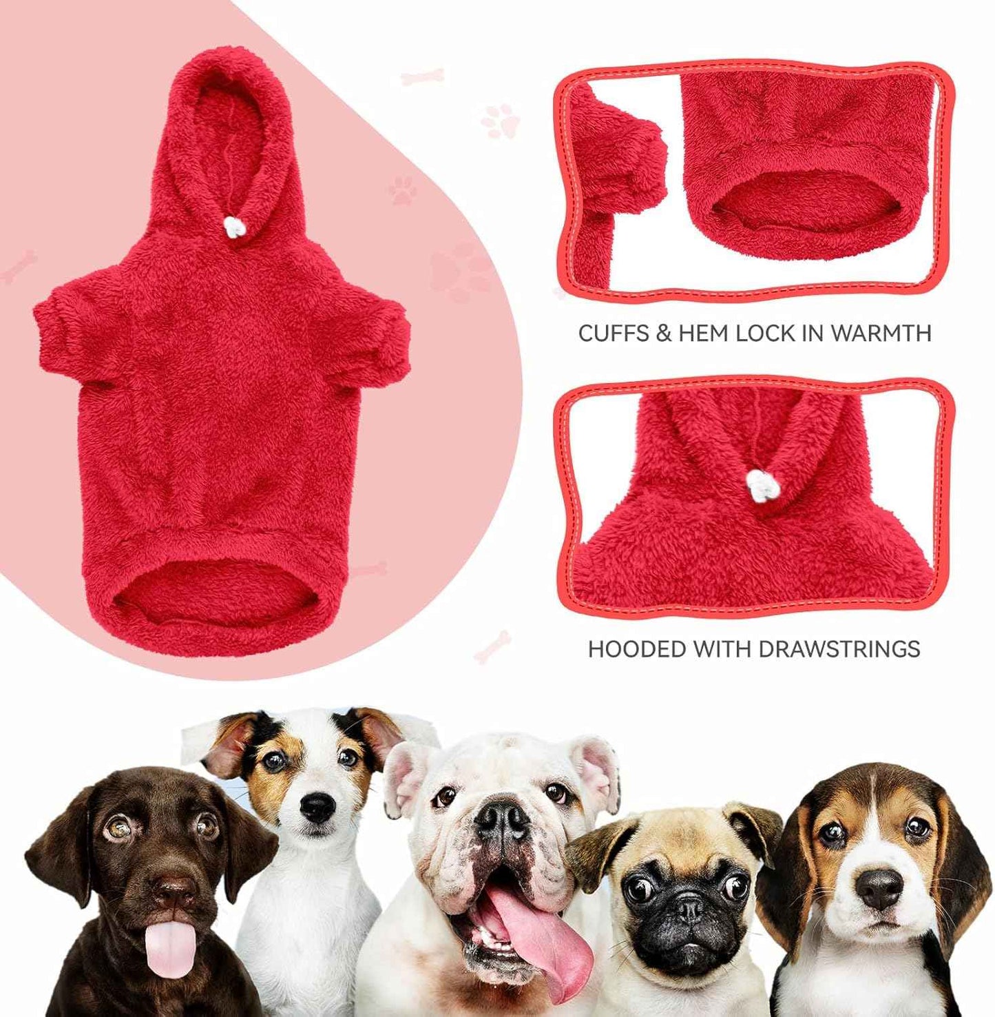 Fuzzy Dog Hoodie Dog Sweaters for Small Dogs Soft Double-Sided Plush Fleece Pet Sweater Clothes Pet Coats Sherpa Hooded Sweatshirt(Red-XS)