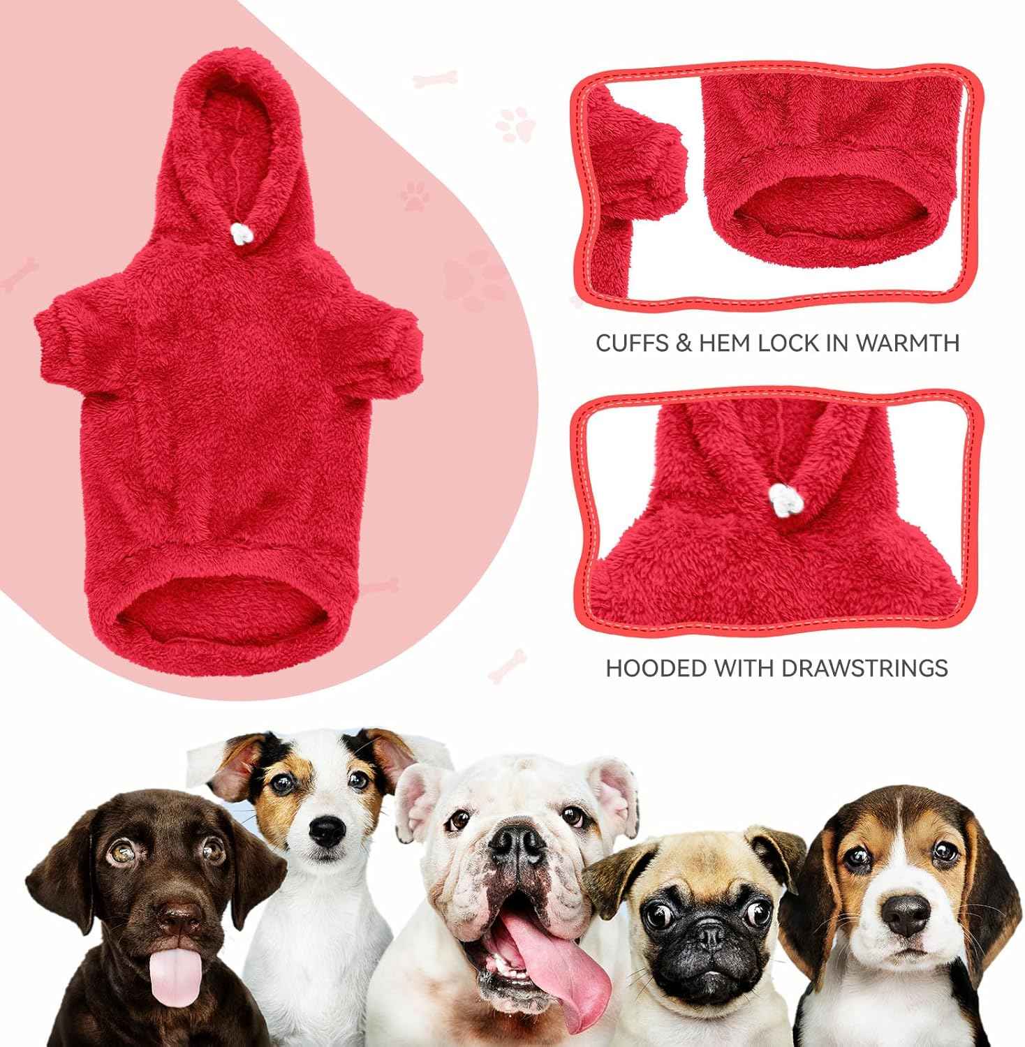 Fuzzy Dog Hoodie Dog Sweaters for Small Dogs Soft Double-Sided Plush Fleece Pet Sweater Clothes Pet Coats Sherpa Hooded Sweatshirt(Red-XS)