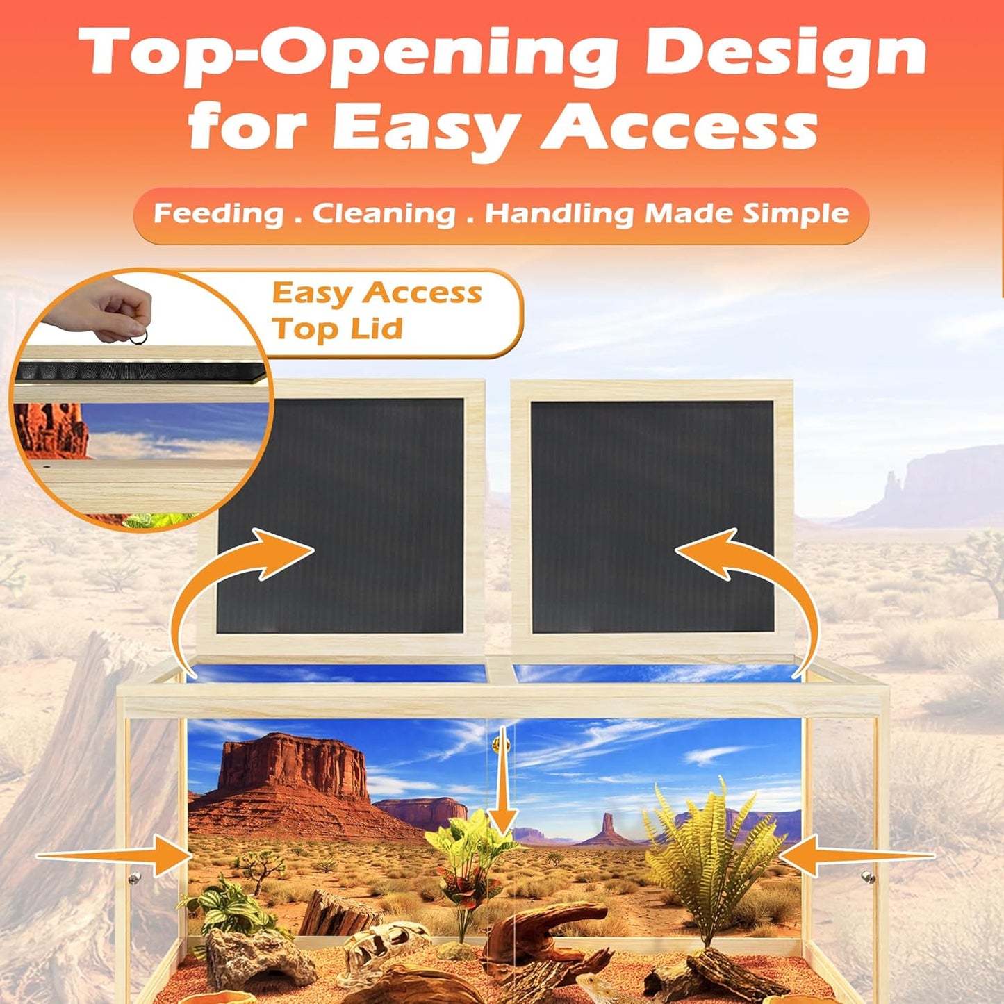 PROLEE 120 Gallon Bearded Dragon Tank, Tempered Glass Reptile Tank with Mesh Roof and Front Sliding Door, Anti-Scratch Lizard Tank, 4X2X2 Reptile Encloure, 48“L x 24”W x 24" H (Oak)