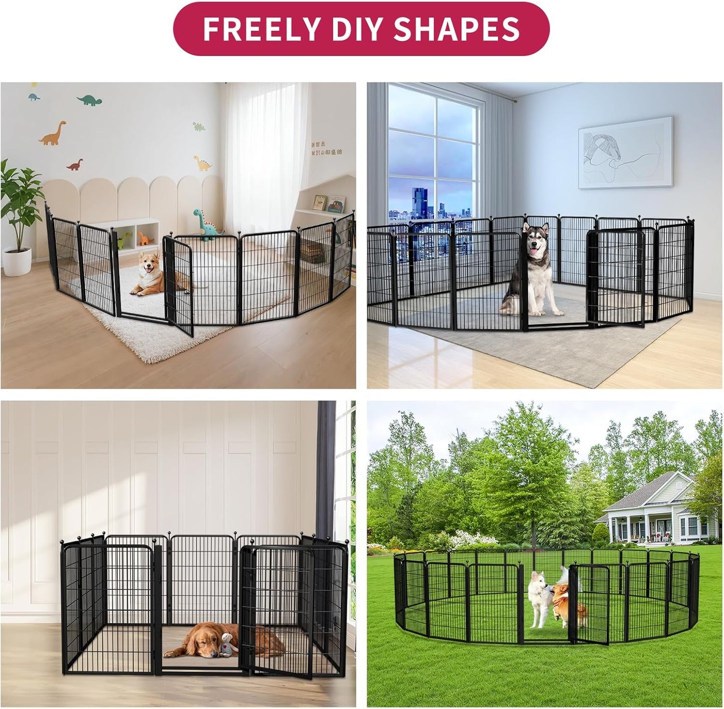 Dog Playpen, 40 inch 8 Panels Dog Fence with Extra Wide Gate, No-Tripped Pet Playpen Rustproof Dog Pen Indoor Puppy Playpen for Temporary Containment, Portable Pet Fence for RV Camping