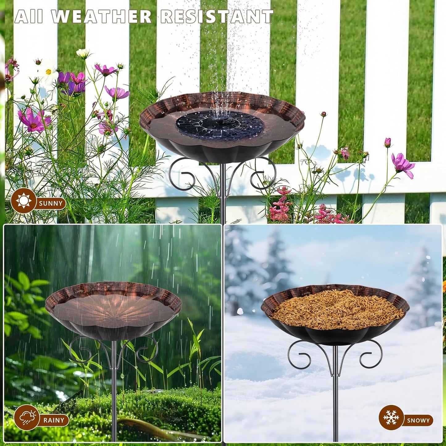 Metal Bird Baths for Outdoors, 39" H Birdbath with 10 Inch Bowl, Standing Bird Bath & Bird Feeder with Stake for Outside Garden Patio Yard Lawn Decor, Copper