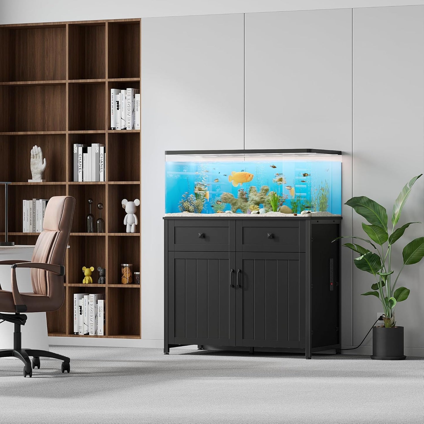 40-50 Gallon Aquarium Stand with Power Outlets, Cabinet for Fish Tank Accessories Storage, Heavy Duty Metal Fish Tank Stand Suitable for Turtle Tank, Reptile Terrarium, 660LBS Capacity, Black