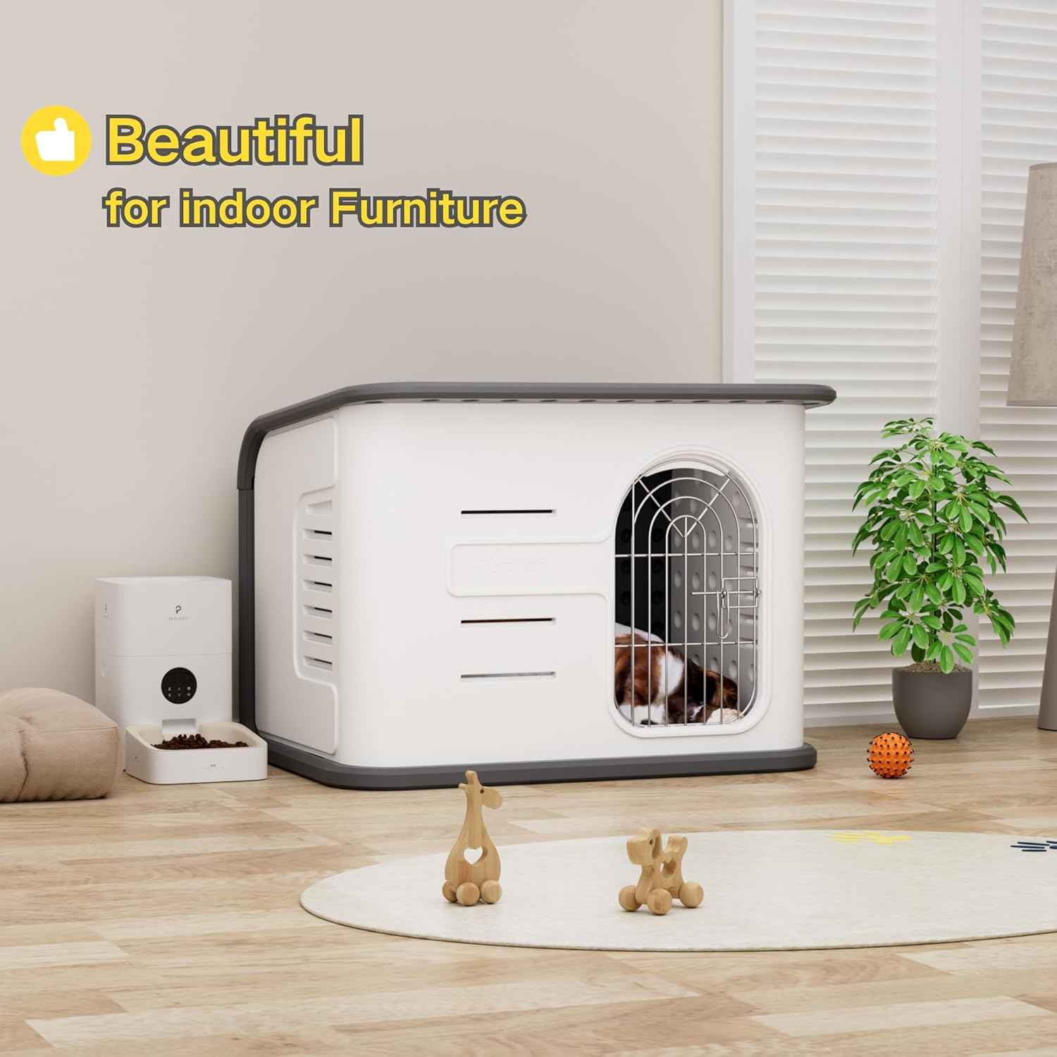 ‌Double-Wall Plastic Dog House Outdoor Indoor,Insulated Double-Reinforced Dog House Waterproof for Small-Medium Dogs,Durable Puppy Shed with Elevated Floor & Air Vents,Easy Install and Clean
