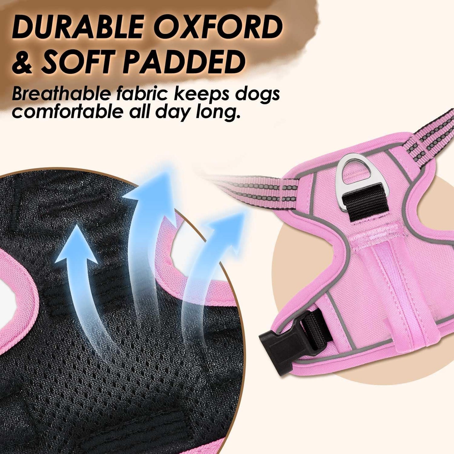 SlowTon No Pull Dog Harness, No Choke Pet Harness with 2 Leash Clips and Easy Control Vertical Handle, Adjustable Soft Padded Dog Vest for Small, Medium and Large Dogs (Pink, Medium)
