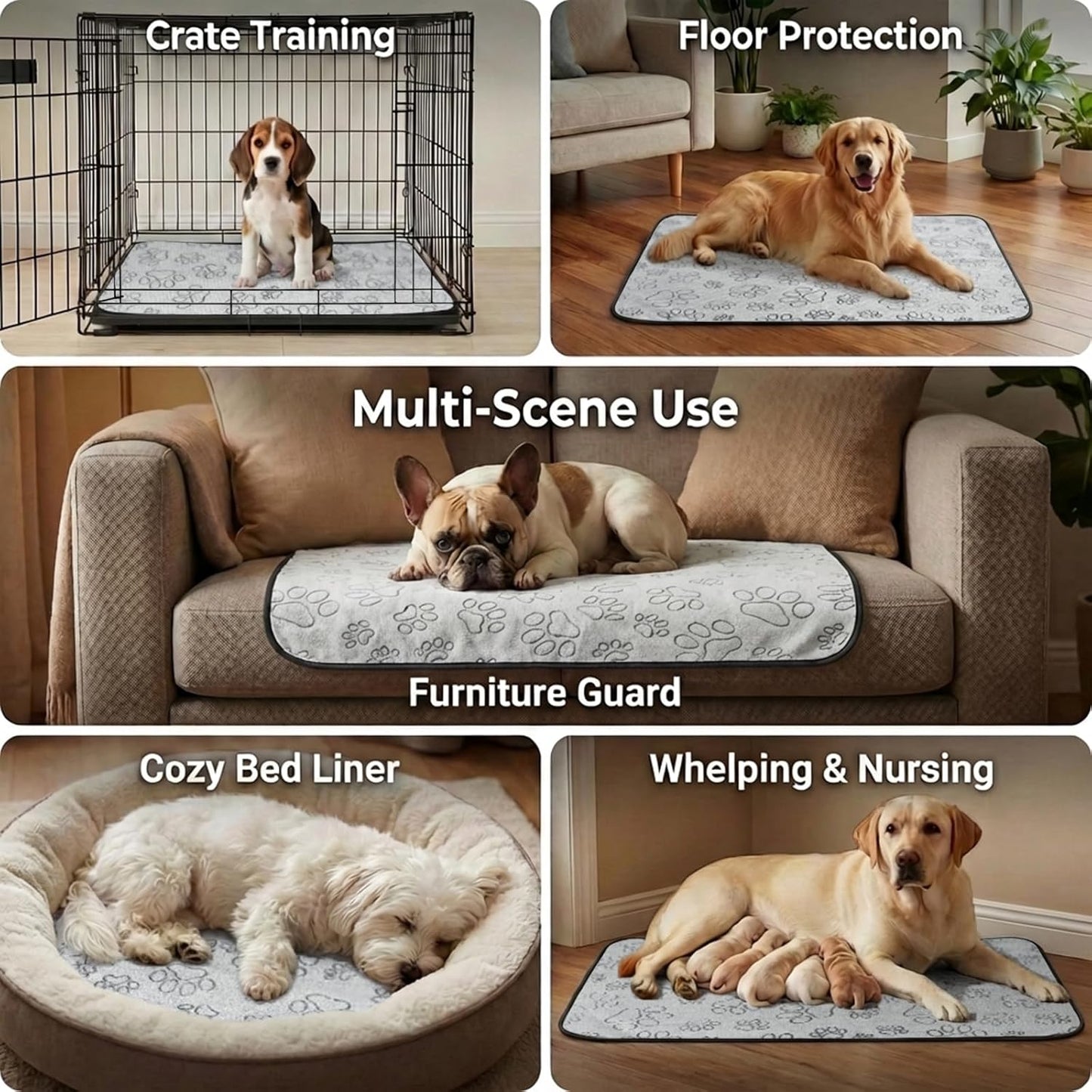 Qeils Reusable Puppy Pads, 2 Pack Washable Pee Pads for Dogs, Waterproof Non Slip Wee Wee pad, Absorbent and Leakproof Training Mats for Potty, Crate, Playpen, Bed, Sofa, 18"x 24"