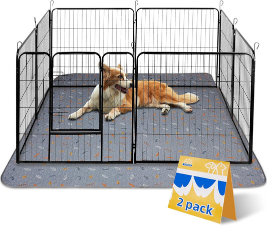 Sunheir Washable Pee Pads for Dogs Extra Large 36" x 48" 2-Pack Reusable Puppy Pads Pet Training Pads, Whelping Pad, Non-Slip Protects Against Urine Leakage (Leaves - Light Grey, 36x48)