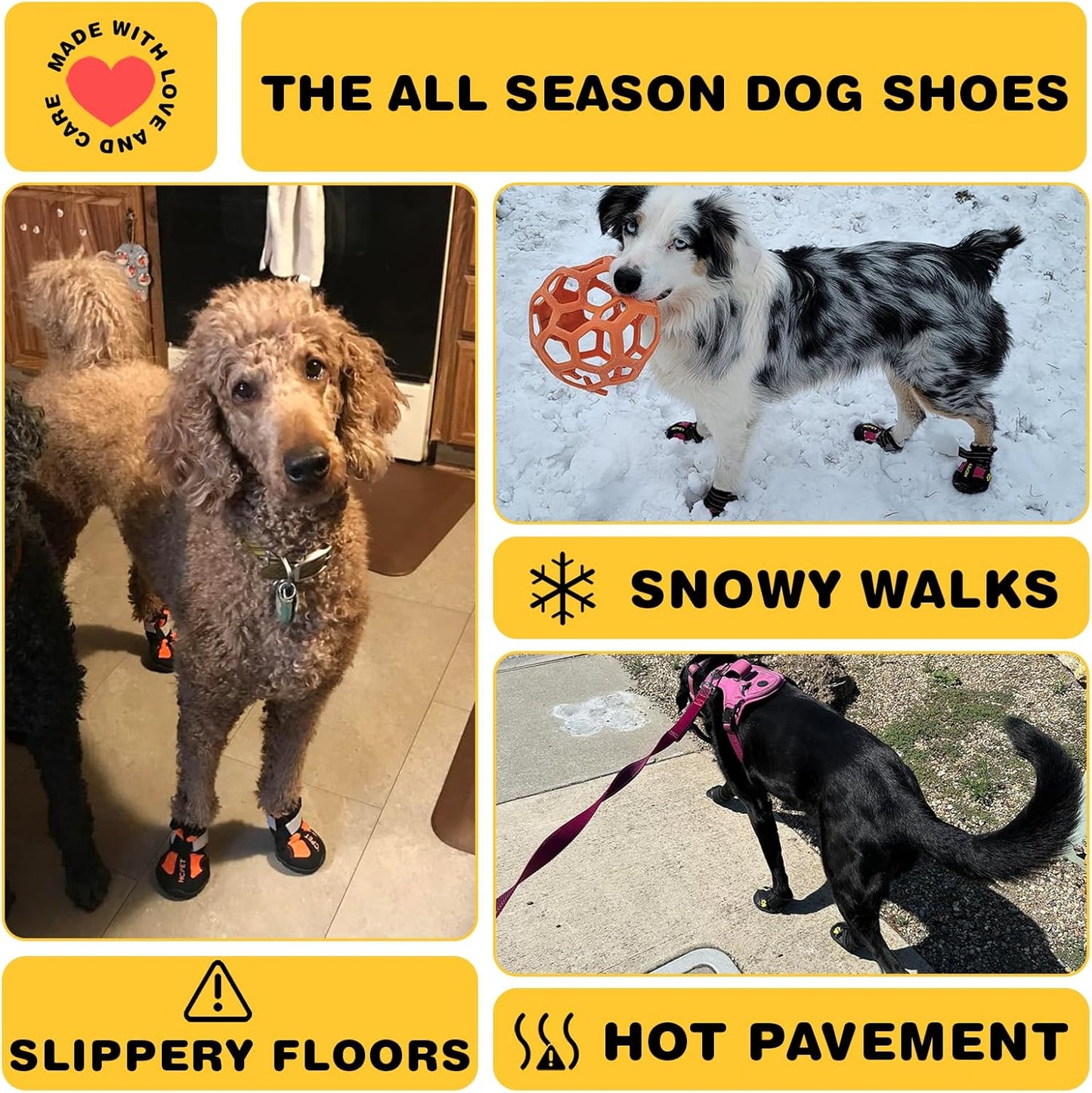 Hcpet Dog Shoes, Dog Boots for Small Dogs, Waterproof Medium Dog Booties Paw Protector for Summer Hot Pavement, Winter Snowy Day, Outdoor Walking, Indoor Hardfloors Anti Slip Sole Pink Size 5