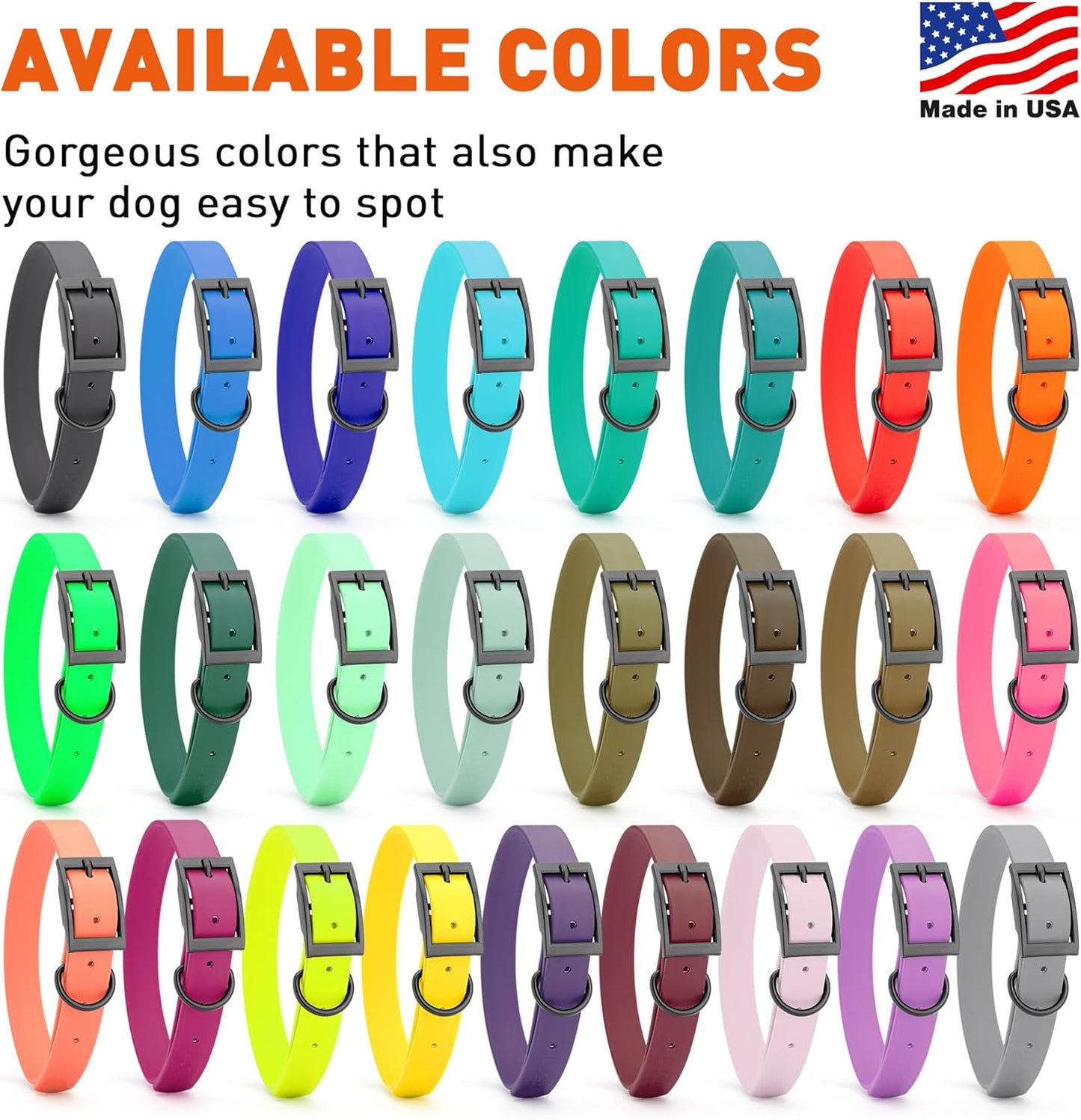 Dogline Biothane Waterproof Dog Collar Strong Coated Nylon Webbing with Black Hardware Odor- Proof for Easy Care Easy to Clean High Performance Fits Small Medium or Large Dogs, Treasure Gold