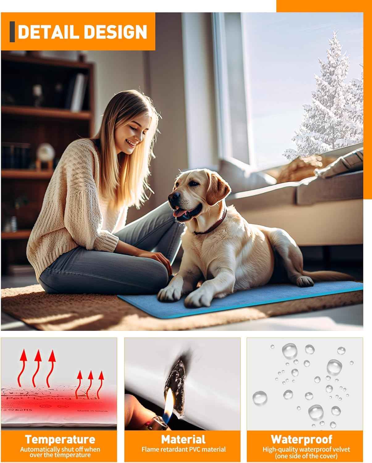 PETNF Pet Heating Pad Temperature Adjustment Anti-bite Puppy with Timer Cat Dog Heating Pad Indoor Waterproof Pet Warming Electric Heated Bed Mat Dog