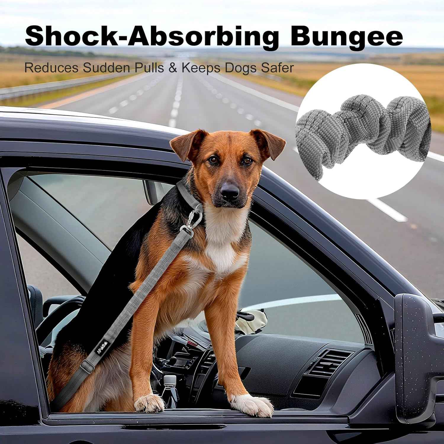 Dog Seat Belt for Car, Adjustable Dog Car Harness Seatbelt for Small Medium Large Dogs, Heavy Duty Travel Safety Restraint with Locking Aluminum Hook & Reflective Nylon Strap, Gray