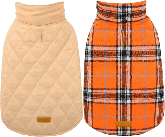 Kuoser Waterproof Dog Coat, Reversible Dog Jacket for Small Dogs, Adjustable Durable Doggie Winter Coat Warm Cozy Puppy Cold Weather Apparel from Small to Large Breed, Orange S