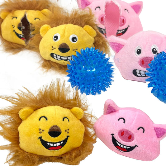 Jalousie 3 in 1 Dog Squeaky Toy, Three Dog Toys in One for Aggressive Chewers - Interactive Chew Toy for Medium Dogs, Large Breeds and Small Breeds - Squeaky Spiky TPR Ball Inside (Lion N' Piggy)