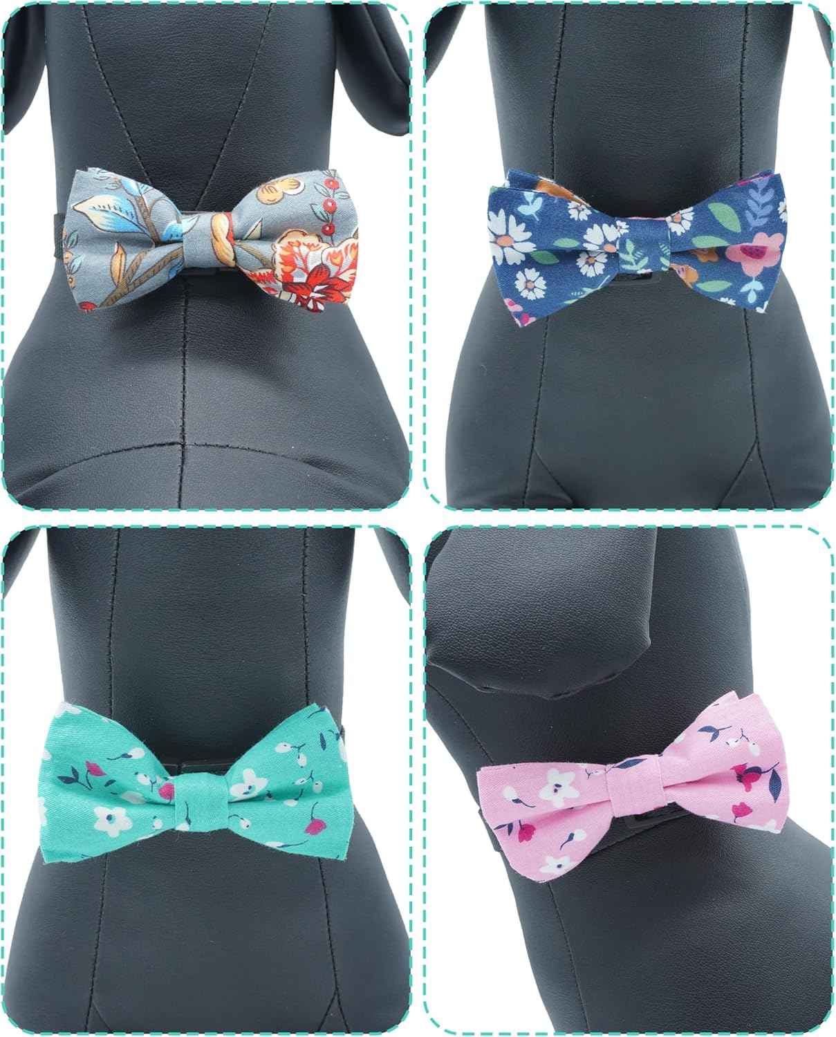 PET SHOW 5 Pack Floral Small Dog Bow Ties Sliding Collar Attachments Puppy Cats Spring Bowties for Medium Dogs Daisy Rose Bowknots Party Holiday Pet Grooming Accessories