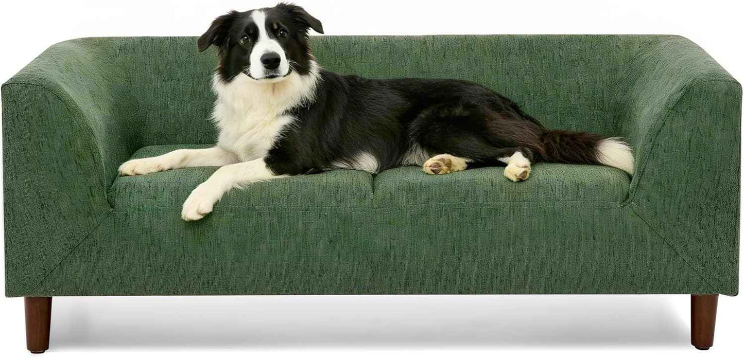 Dog Sofa Couch for Medium Dogs, Memory Foam Dog Sofa Bed, Modern Elevated Pet Couch Bed with Wooden Legs for Medium Dogs, Green