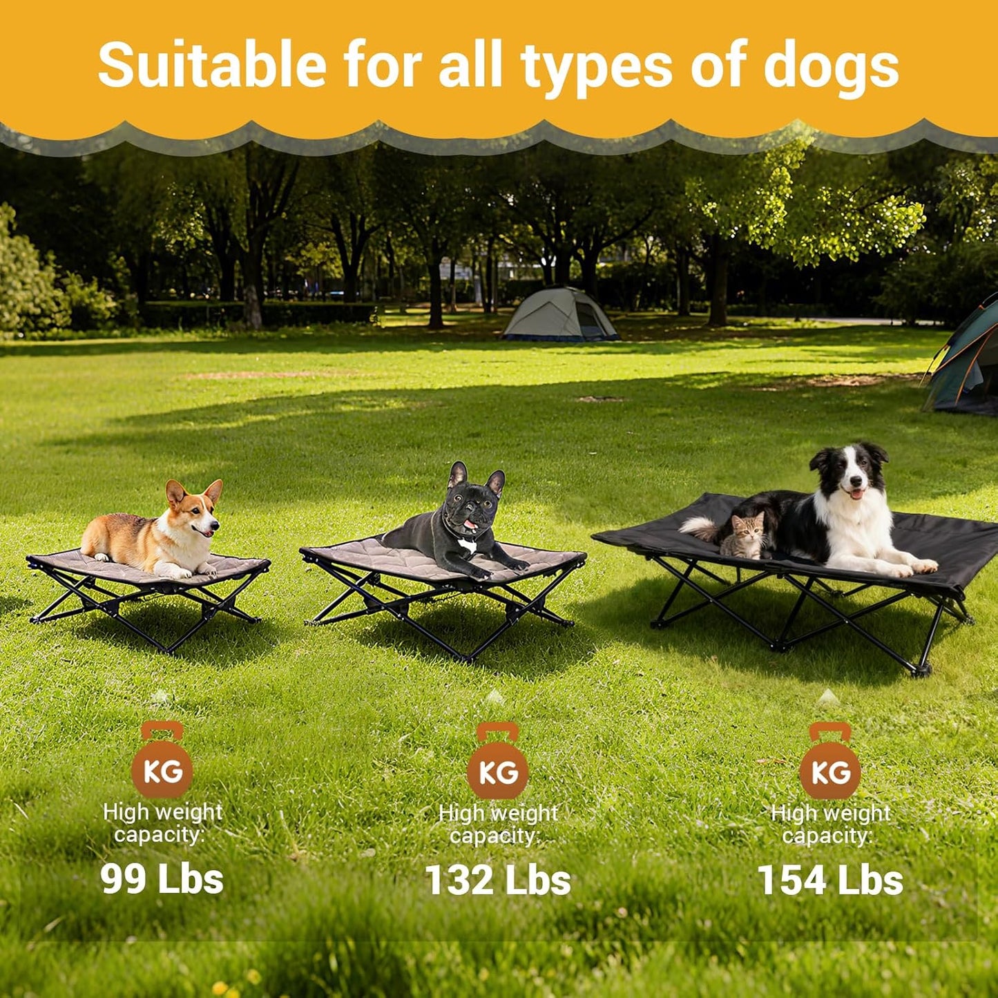 KingCamp Elevated Dog Bed for Large Dogs, Outdoor Raised Cooling Pet Cot Bed with Washable Breathable Mesh & No-Slip Feet Perfect for Camping, Backyard, Indoor Use (Large, Black)