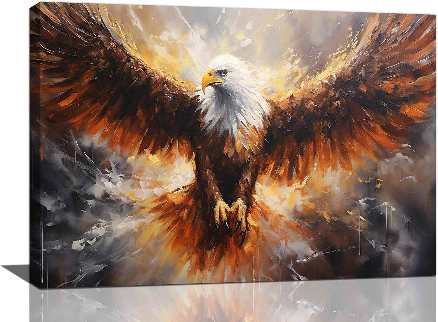 Bald Eagle Animal Large Canvas Flying Bird Wildlife Oversize Wall Art Living Room Big Wings Kitchen Pictures Framed Prints Aesthetics Wall Decor Painting Artwork for Bedroom Dining Office Home 24"x16"