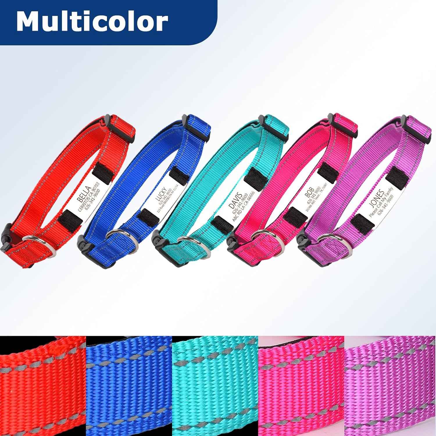 Personalized Dog Collars,Dog Collar with Engraved Name Plate ID Tags,Custom Reflective Adjustable Nylon Collar,Pet Collar for Small Medium Large Dogs,S,Pink