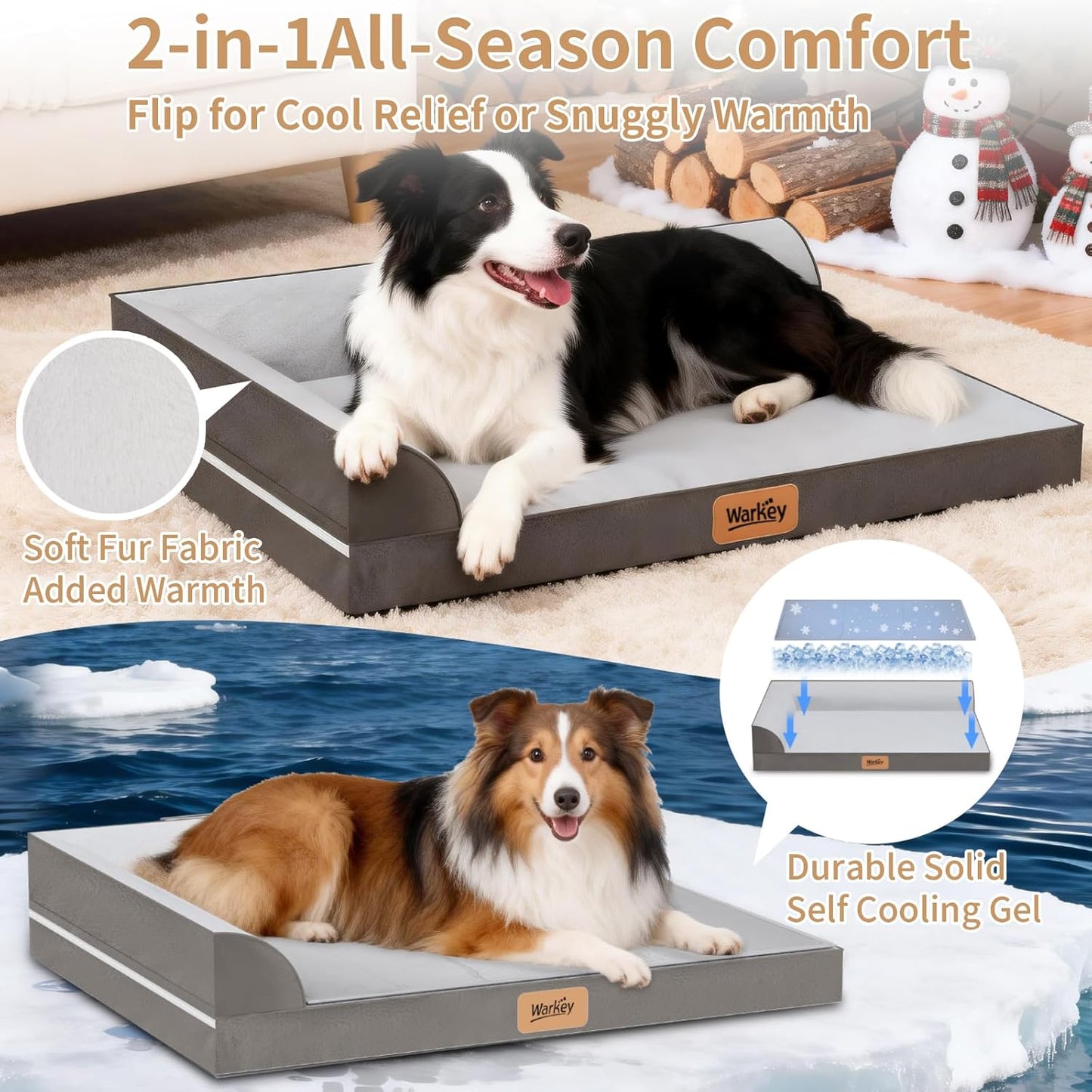 Cooling Dog Bed for Large Dogs, Orthopedic Dog Bed with Cooling Gel Mat, Removable Washable Cover, Waterproof Lining, Non-Slip Bottom, Summer Pet Bed for Sleeping, Size:40"*32"*8"