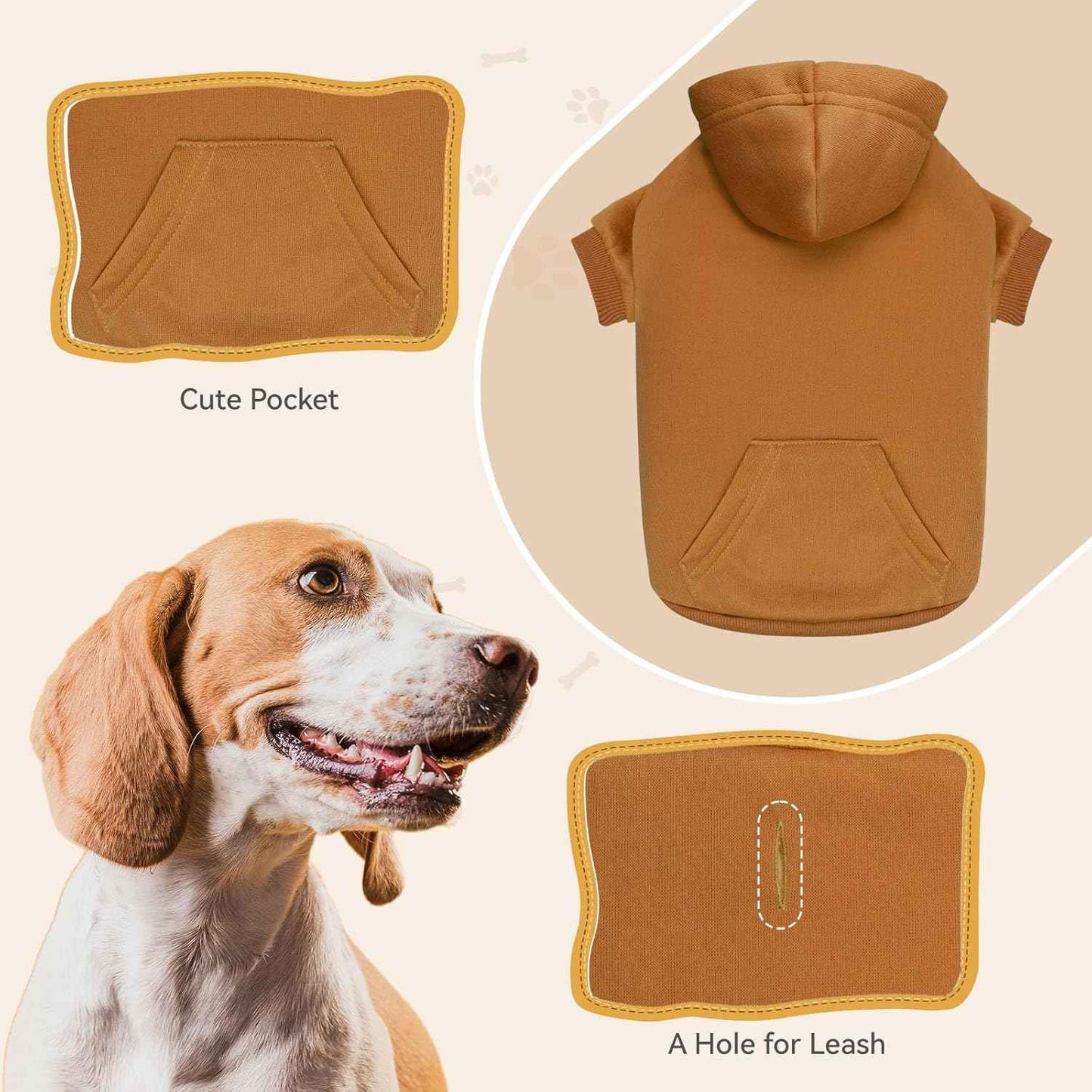 Dog Sweaters for Small Dogs Dog Hoodie Dog Sweater Solid Soft Brushed Fleece Dog Clothes Dog Hoodie Sweatshirt with Pocket(Coffee-S)