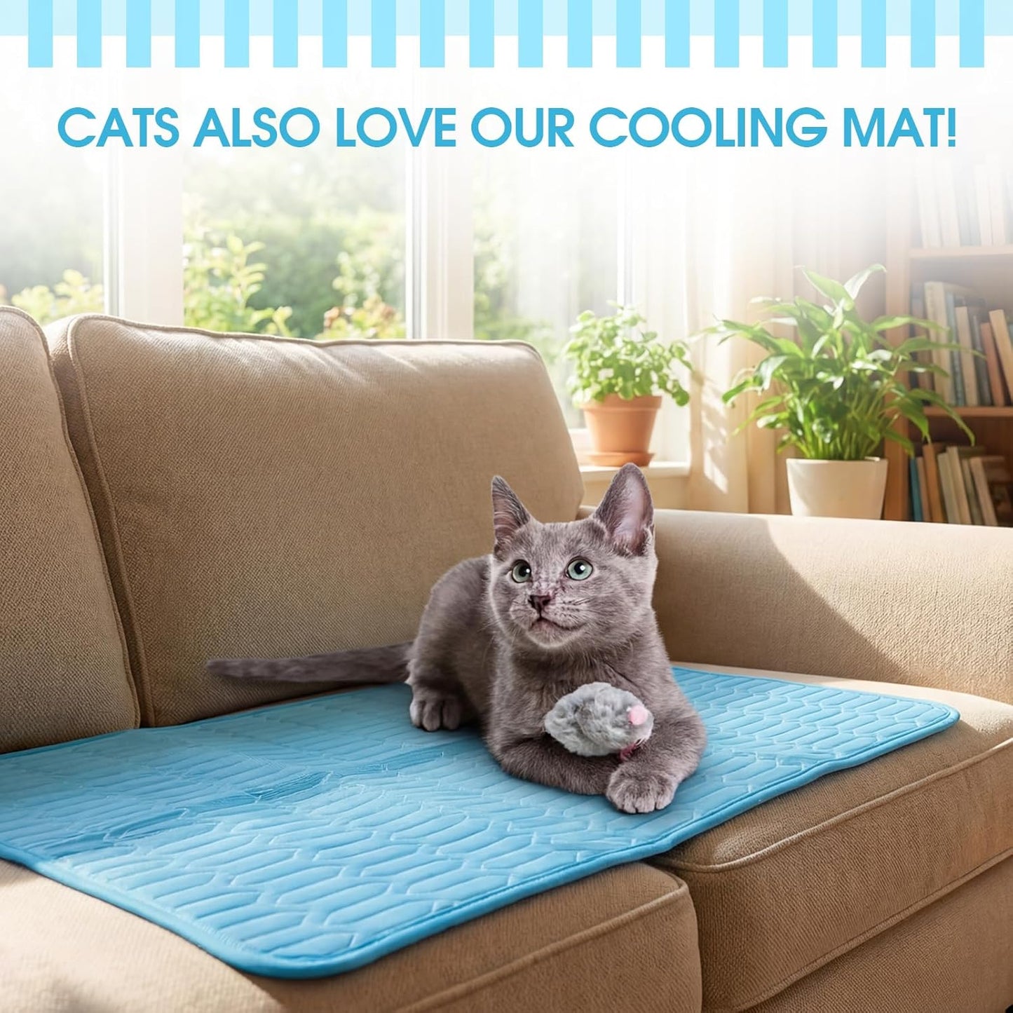 IDOMIK Dog Cooling Mat for Large Medium Small Dogs, Self Cooling Pet Mat, Washable Cooling Pad for Dogs & Cats, Summer Cool Bed for Crate, Floor, Sofa, Travel, Non-Toxic & Breathable,Blue,L
