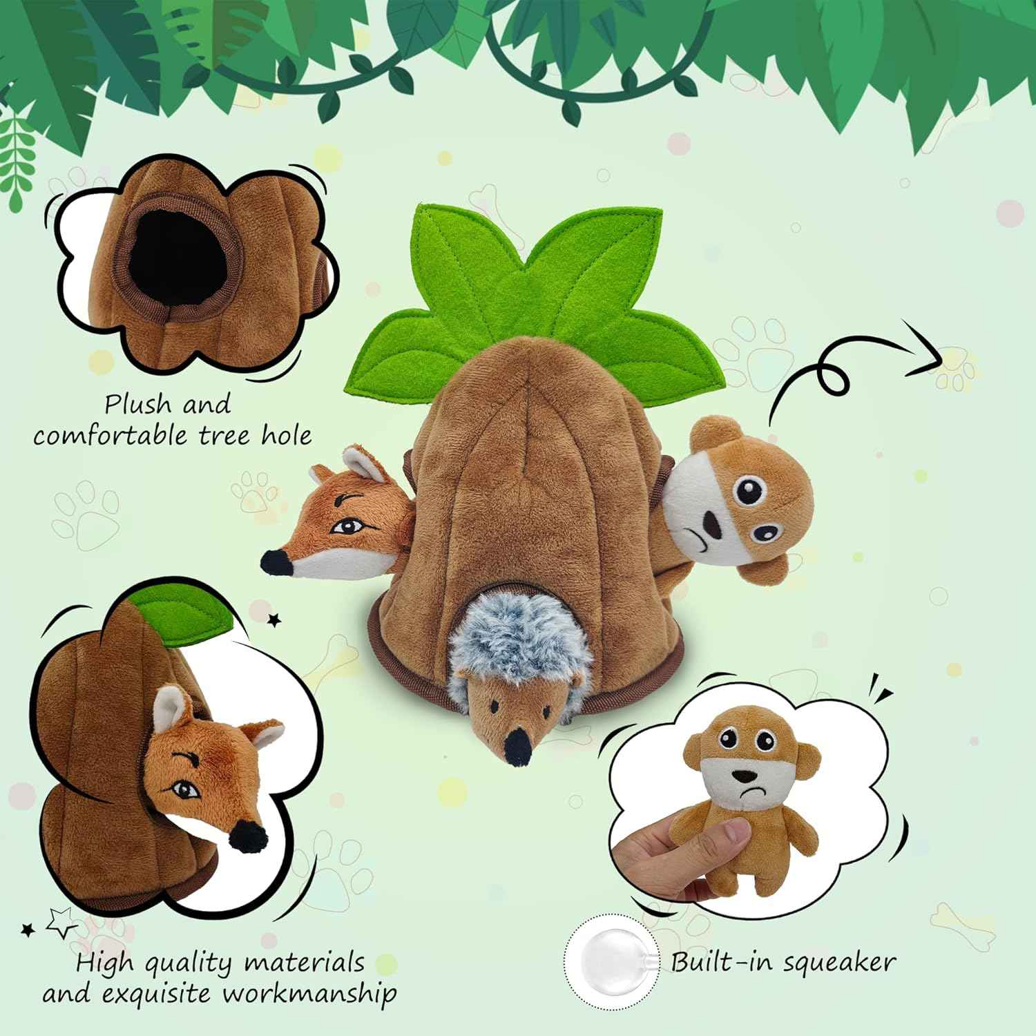 Squeaky Dog Toys, Stuffed Large Dog Toys to Keep Them Busy, Interactive Plush Chew Toys with Crinkle Paper, Tough Pet Animal Toys for Small Medium Large (4 Pack)