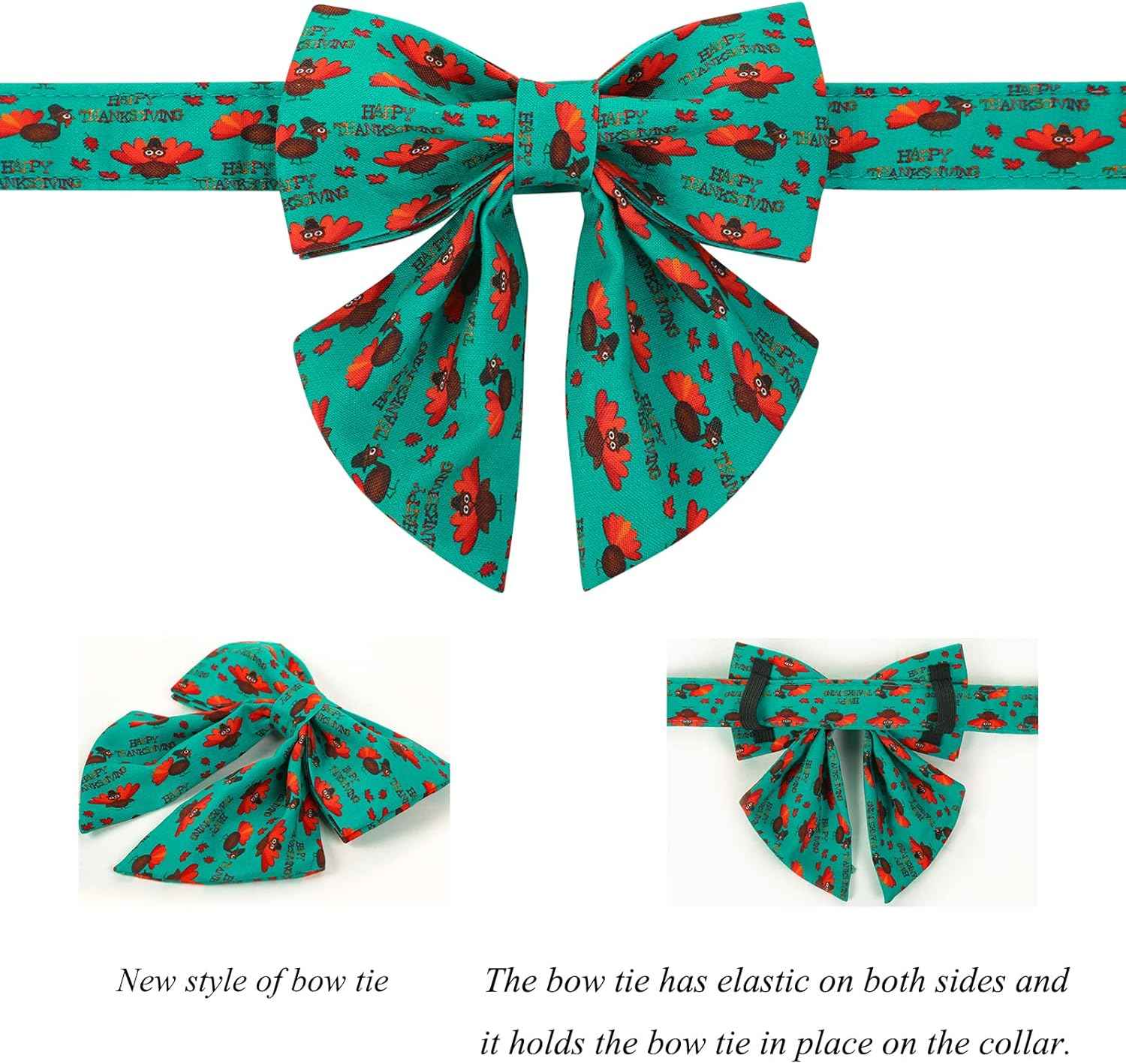 Lionet Paws Thanksgiving Day Dog Collar with Bowtie, Dog Sailor Bow Collar with Metal Buckle for Dogs and Cats, Adjustable Comfortable Dog Collar Girl Gift, S, Neck 10-16 in
