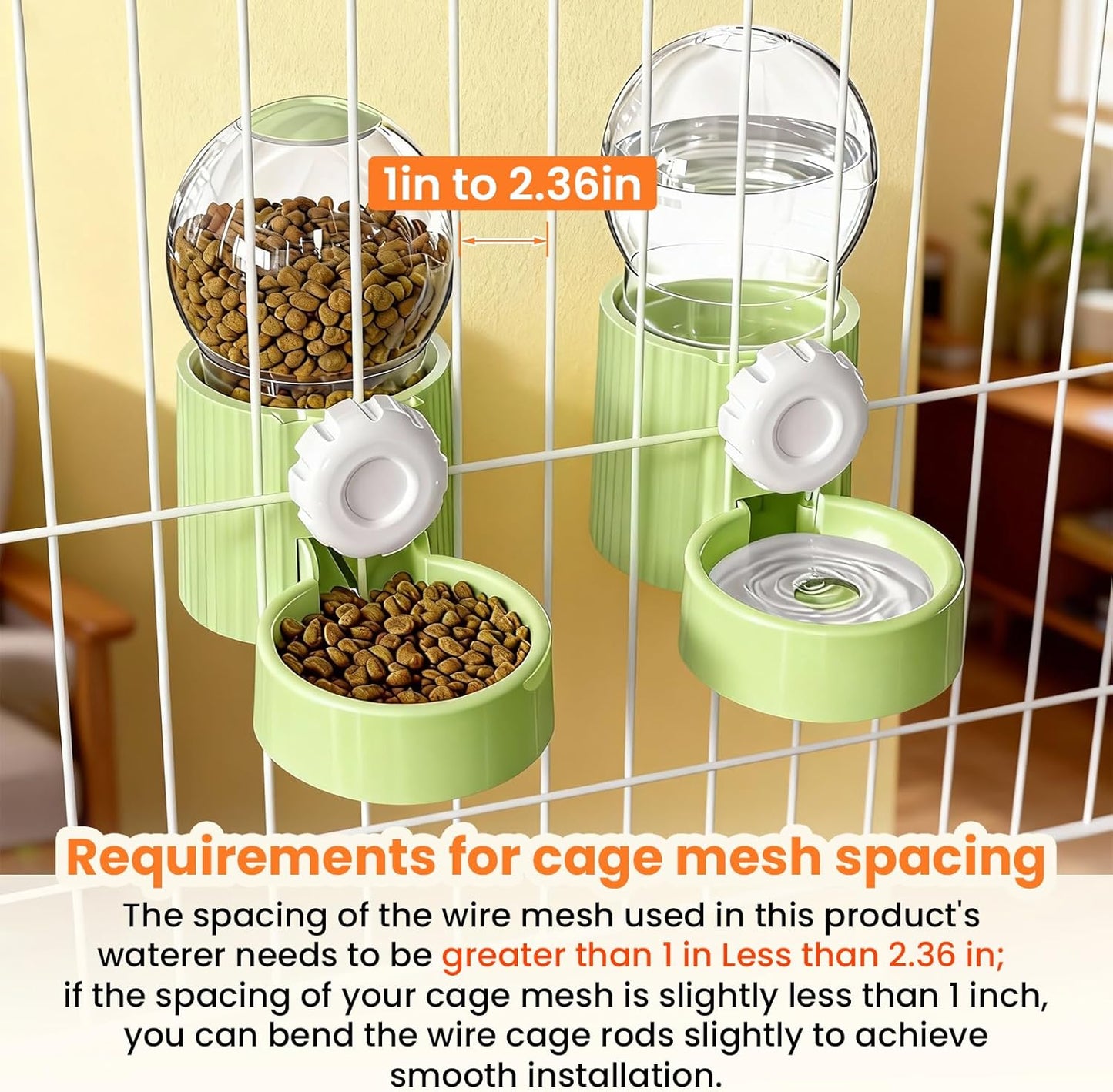 38oz Hanging Automatic Food Water Dispenser, Large Capacity Gravity Rabbit Water Dispenser and Feeder Set, for Bunny Guinea Pig Chinchilla Ferret Cage Accessories (Green)