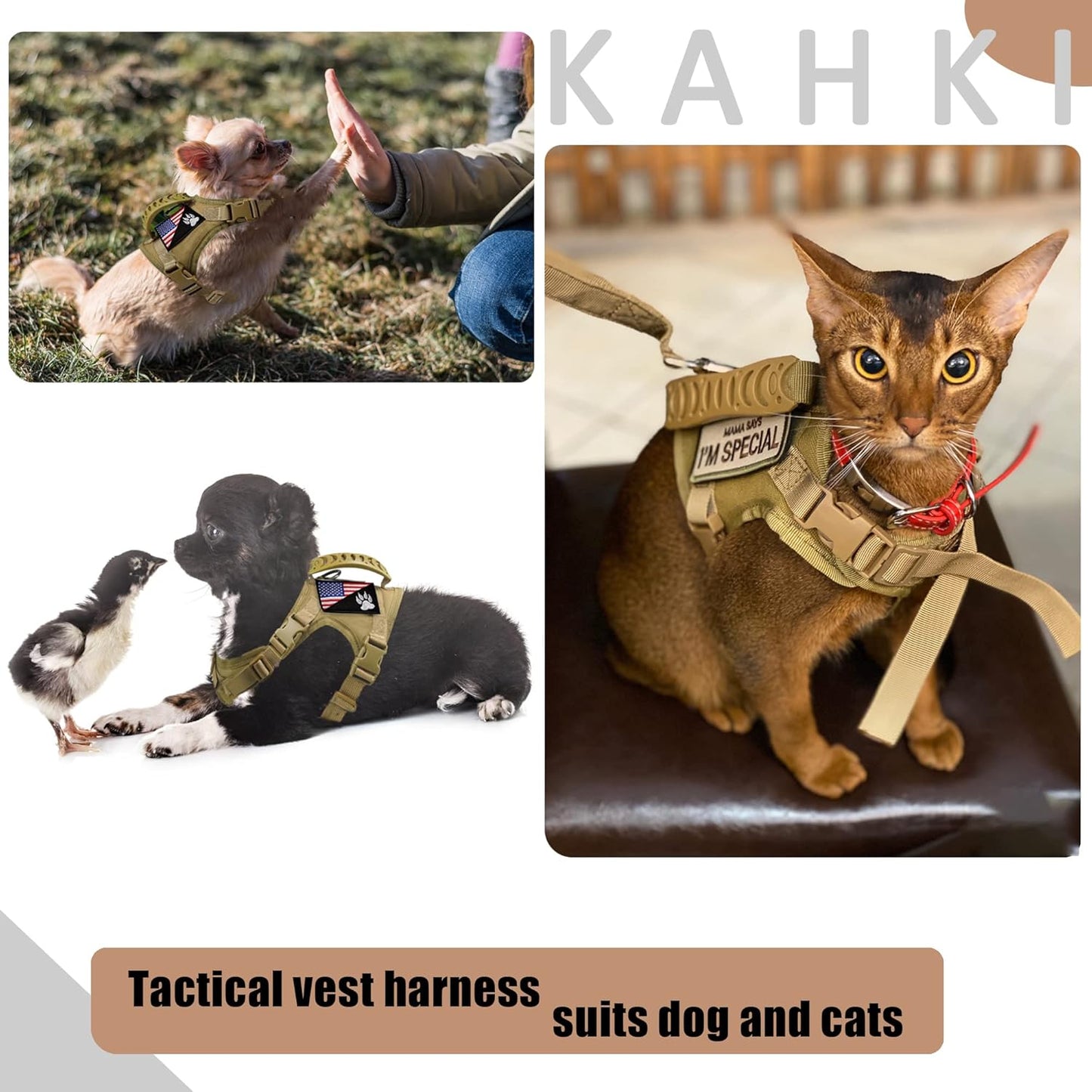 Tactical Dog Harness Tactical with Rubber Handle K9 Military Adjustable Puppy Pet Vest Harness for Outdoor Training XS (Brown Harness)