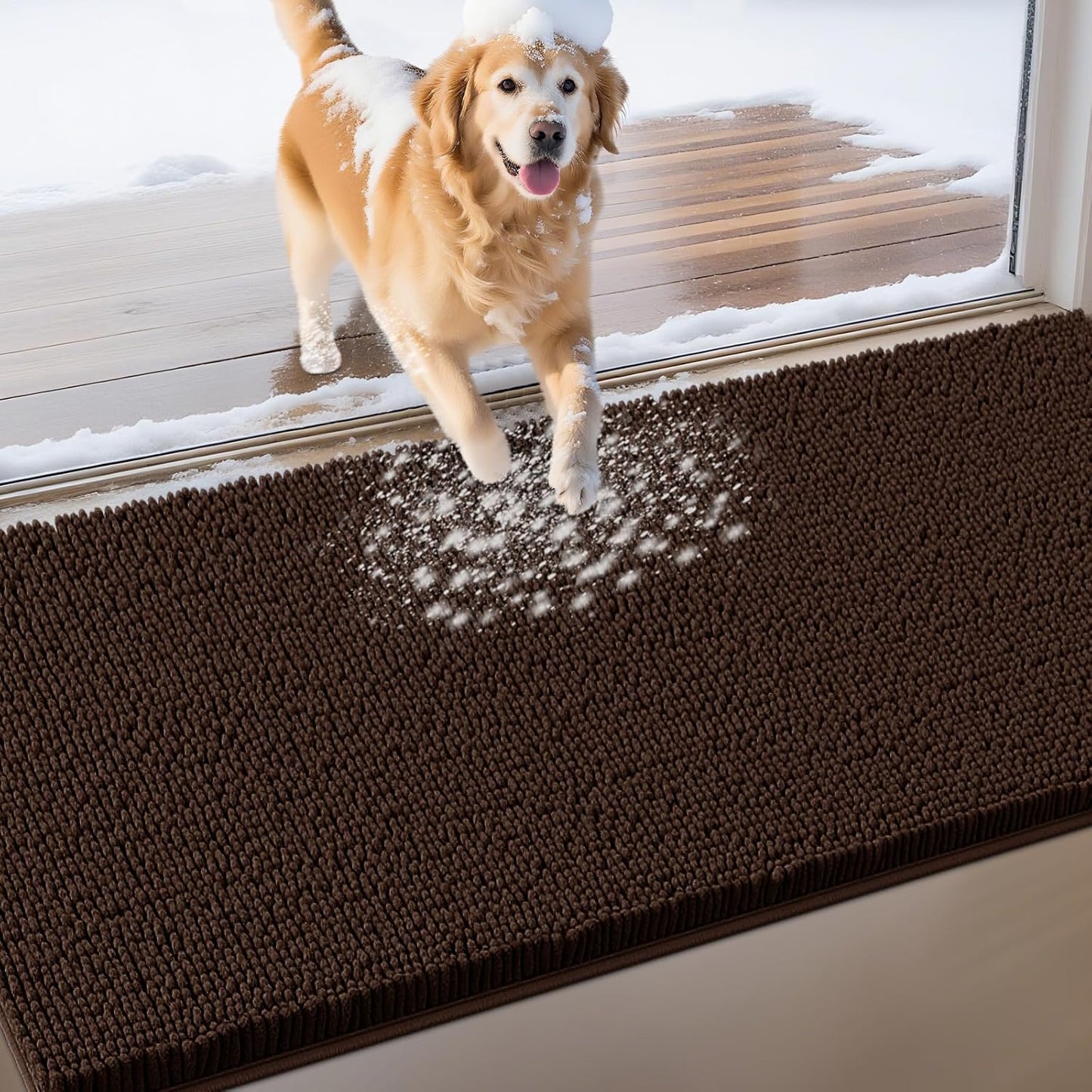 Extra Large Dog Door Mats for Muddy Paws, Chenille Absorbent Dog Mats, Non Slip Heavy Mud Mat for Dogs, Soft Pet Mat for Entryway, Mud Paws, Inside Floor,71" x 25", Brown